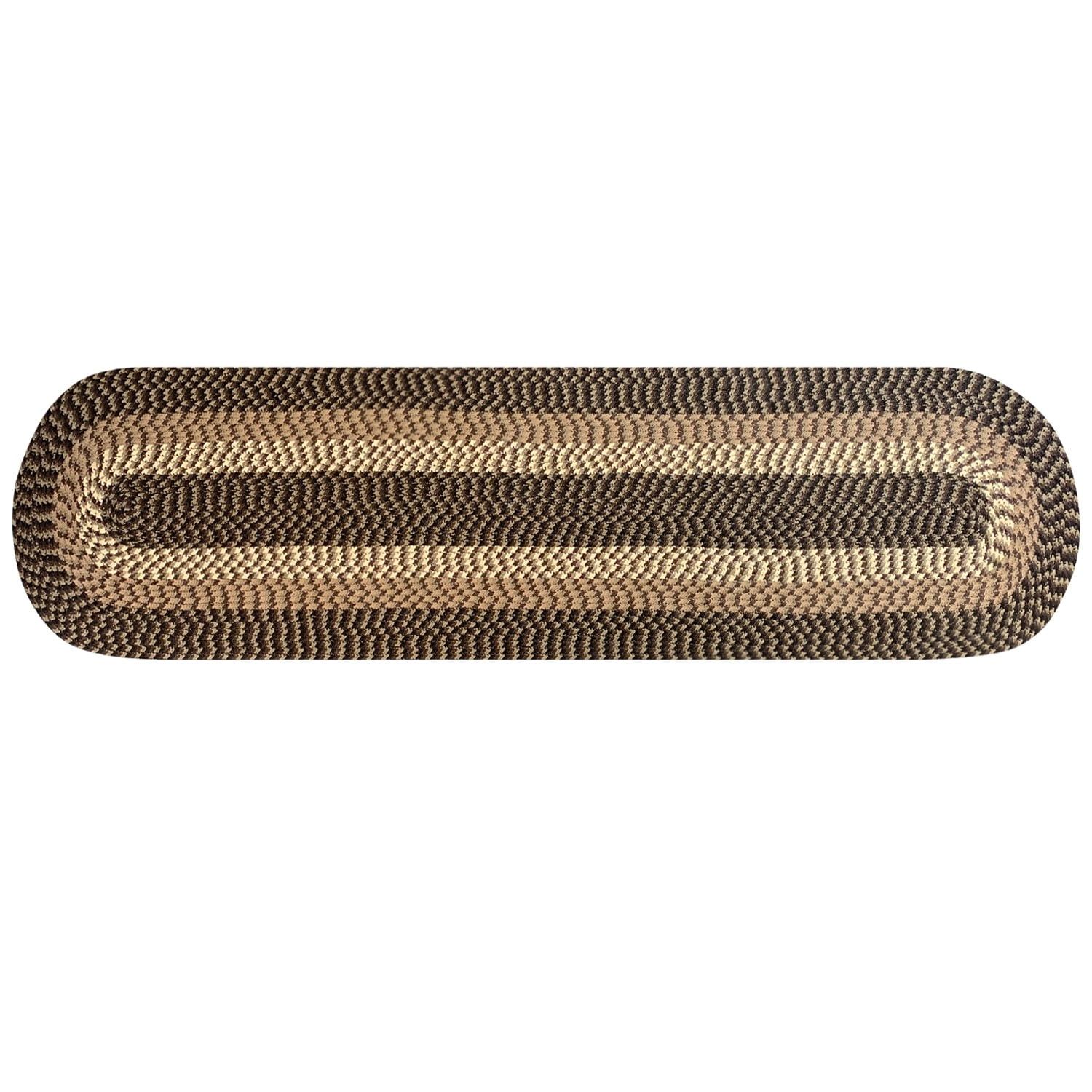 Chocolate Stripe Braided Reversible Polypropylene Runner Rug, 24" x 108"