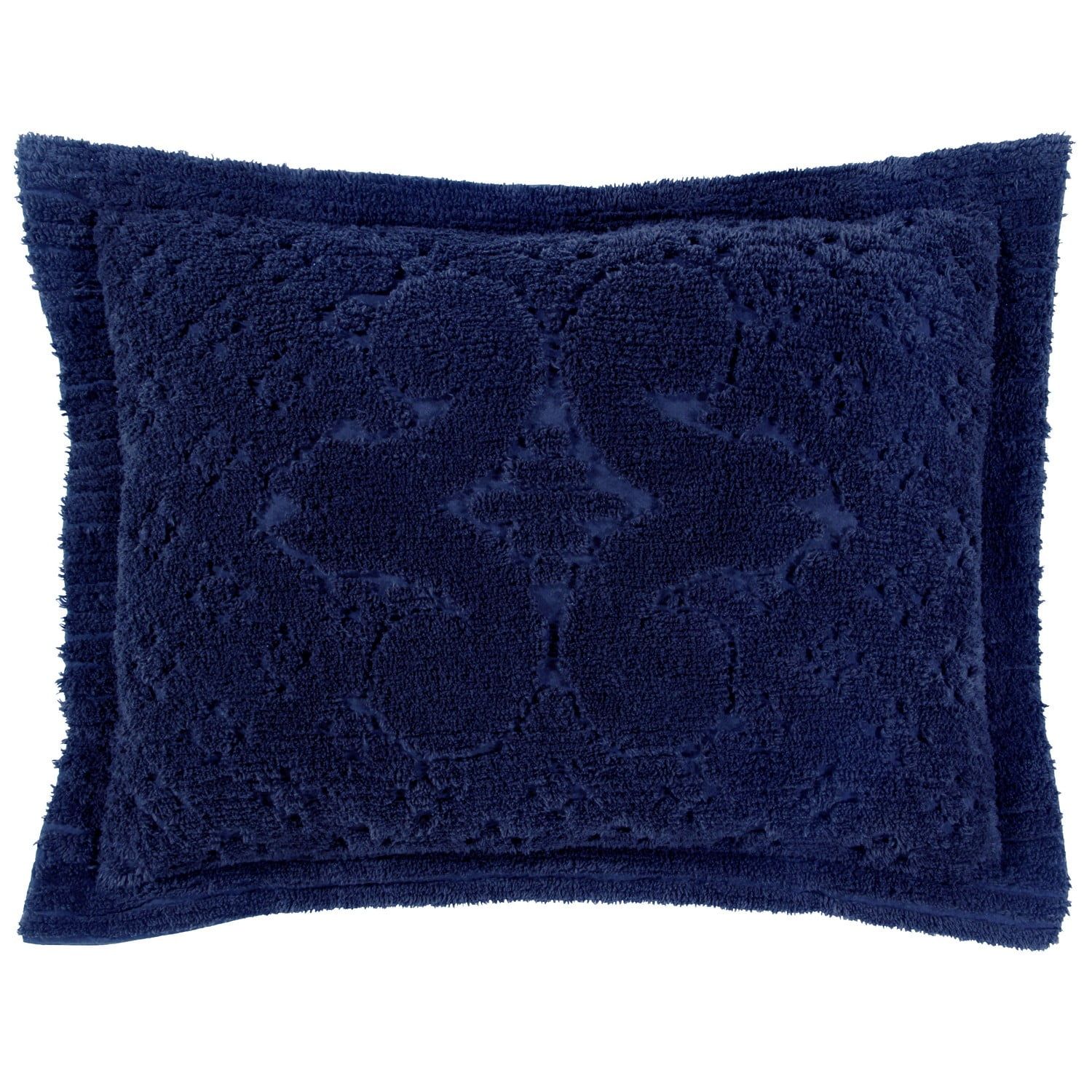 Navy Cotton Chenille Floral Medallion Standard Sham