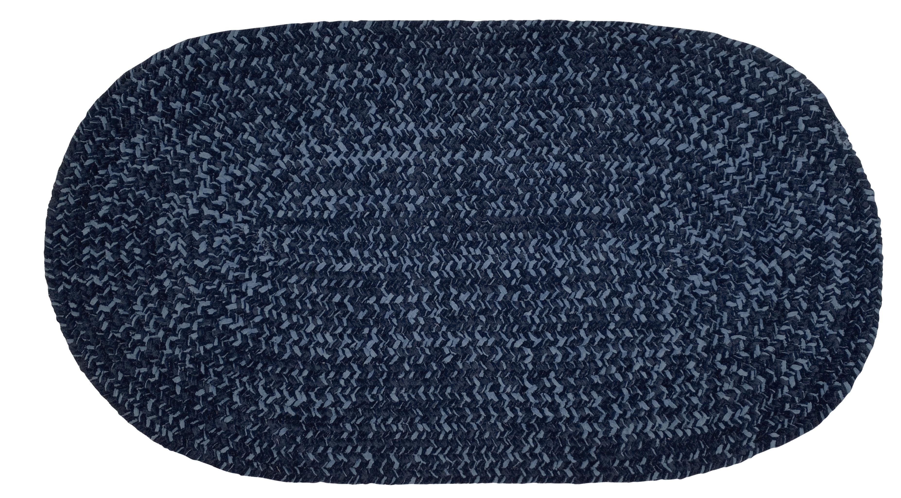 Navy & Smoke Blue Oval Chenille Tweed 21" Braided Rug