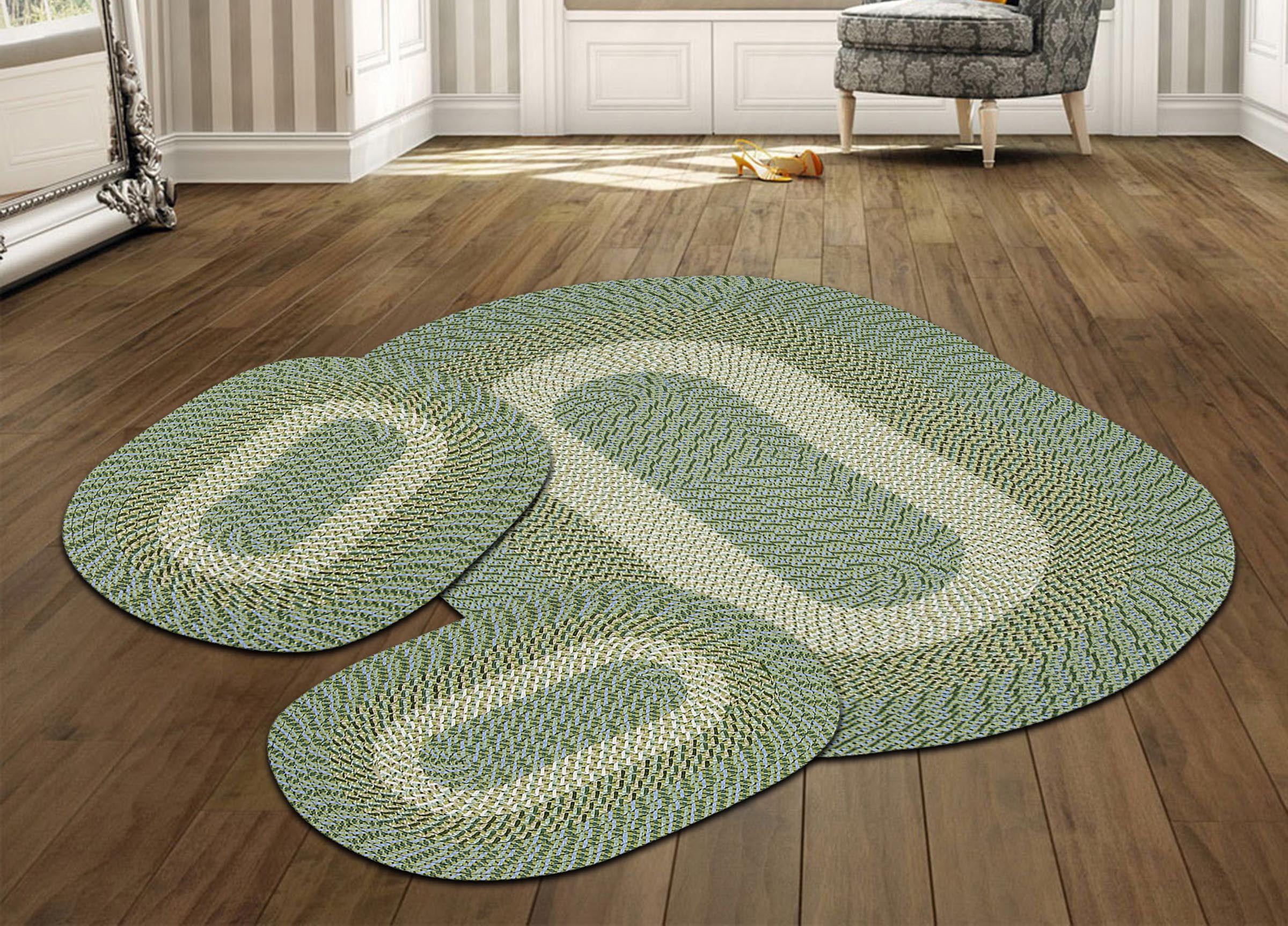 Sage Stripe Reversible Braided Polypropylene Rug Set