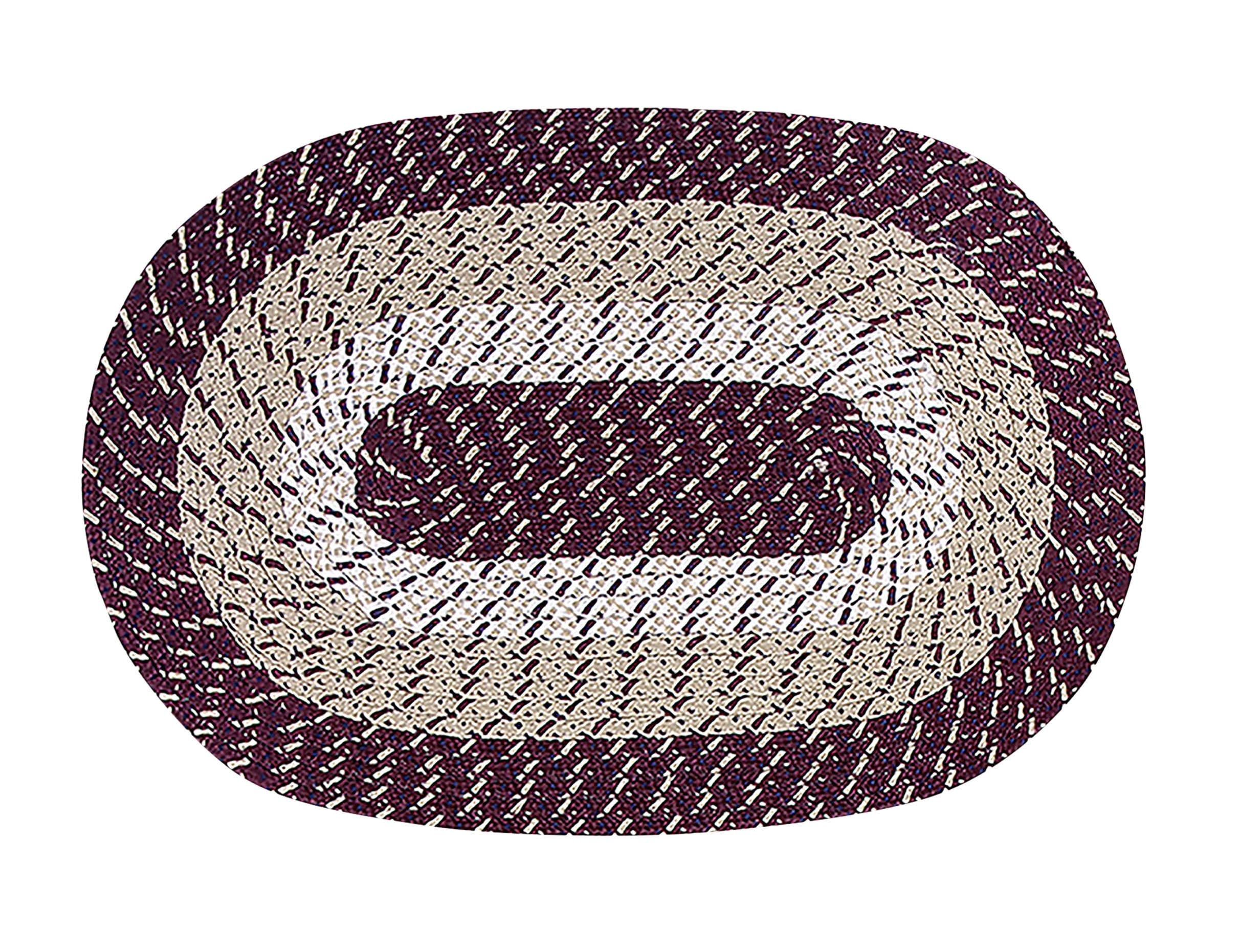 Burgundy Stripe Oval Braided Synthetic Area Rug