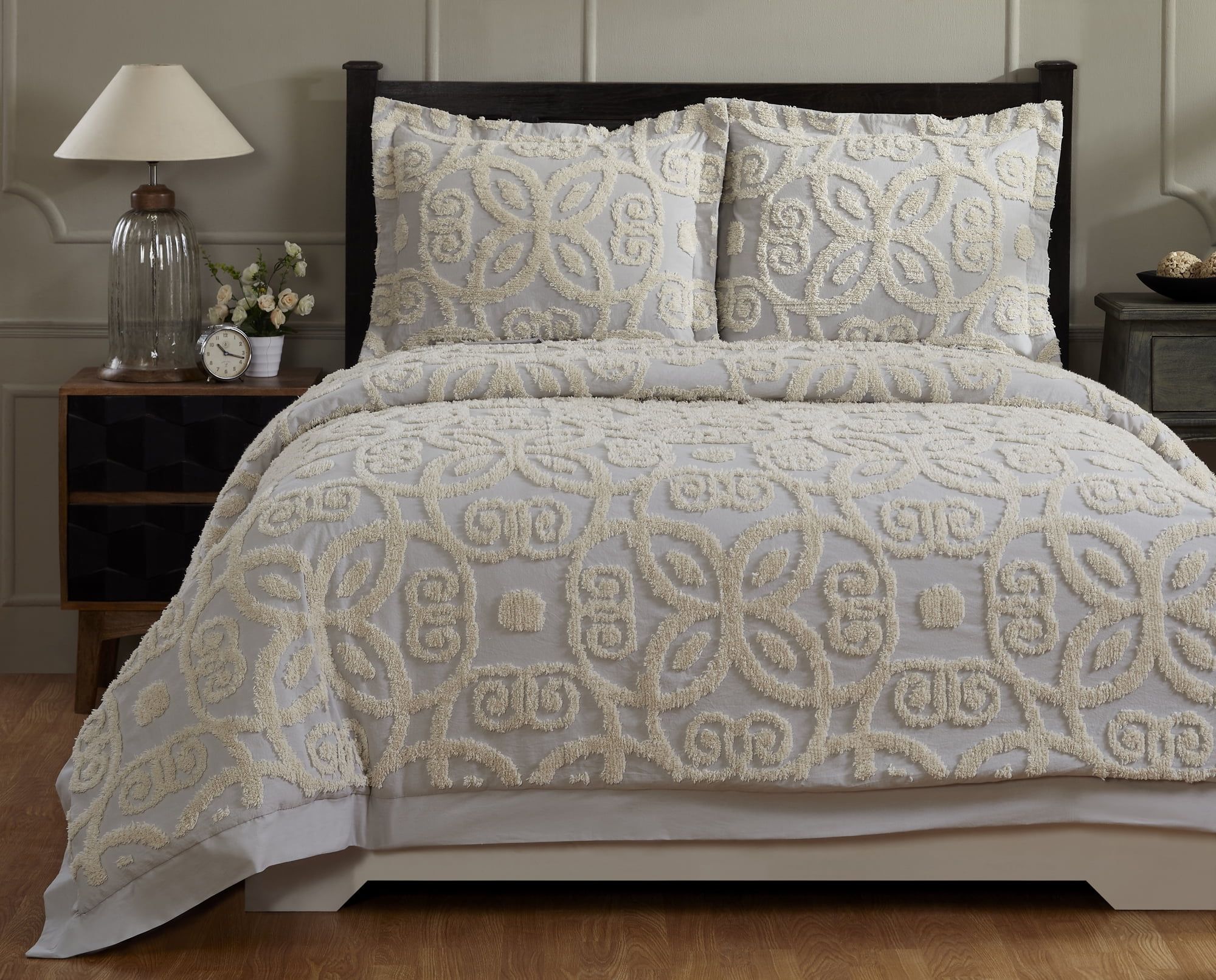 Ivory and Gray Textured Cotton Twin Comforter Set