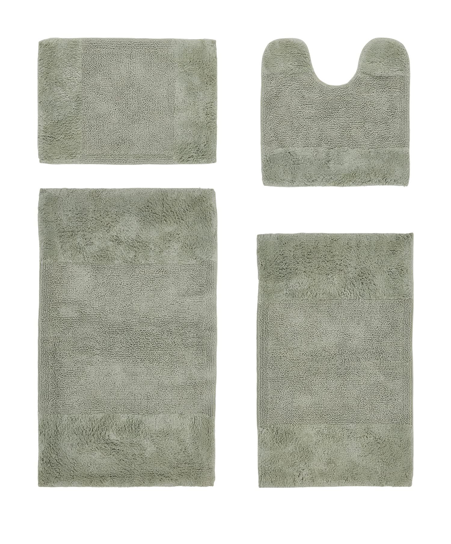 Sage Green Cotton Non-Slip Bathroom Rug Set