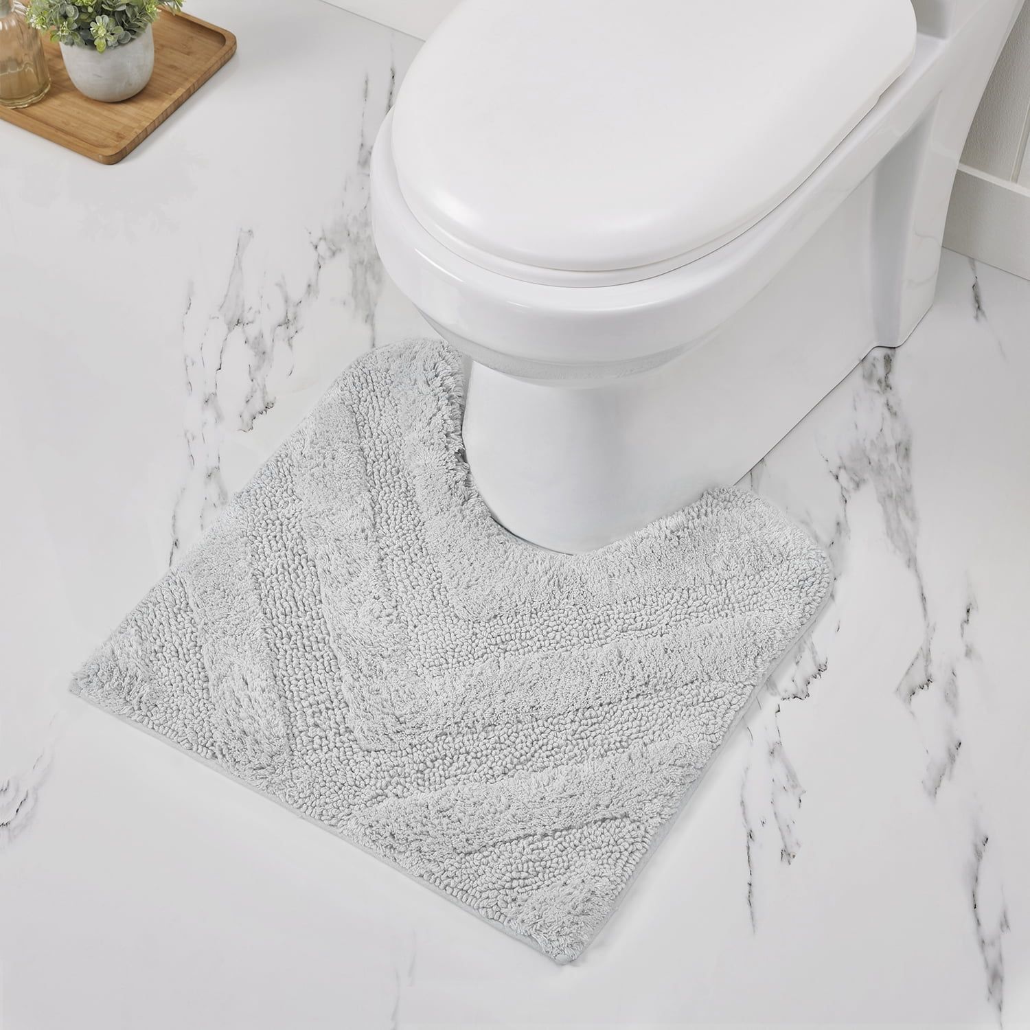 White Cotton U-Shaped Non-Slip Contour Bath Rug