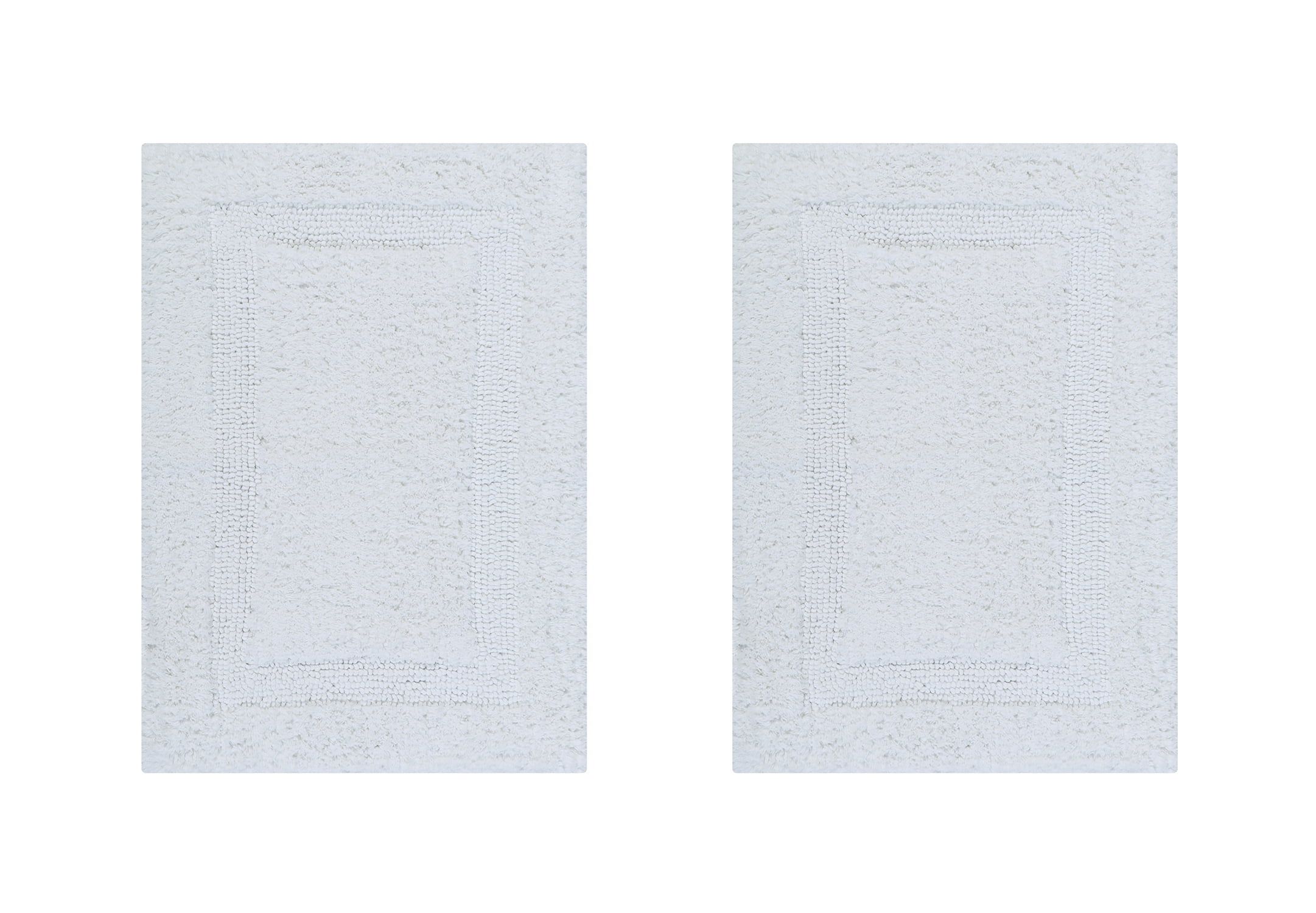 White Cotton Reversible Bath Mat Rug Set