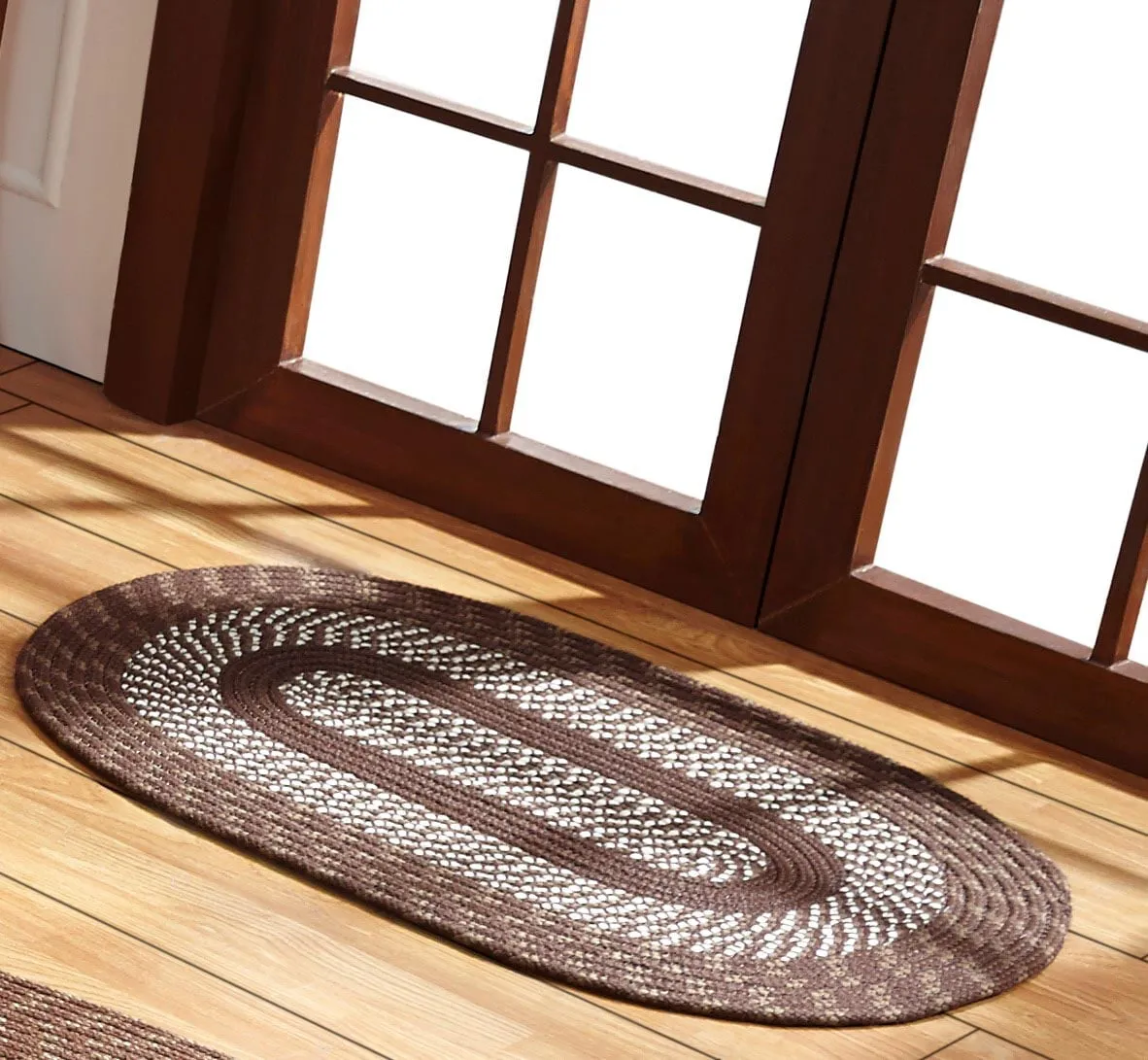 Contemporary Brown Oval Braided 30" x 50" Synthetic Rug