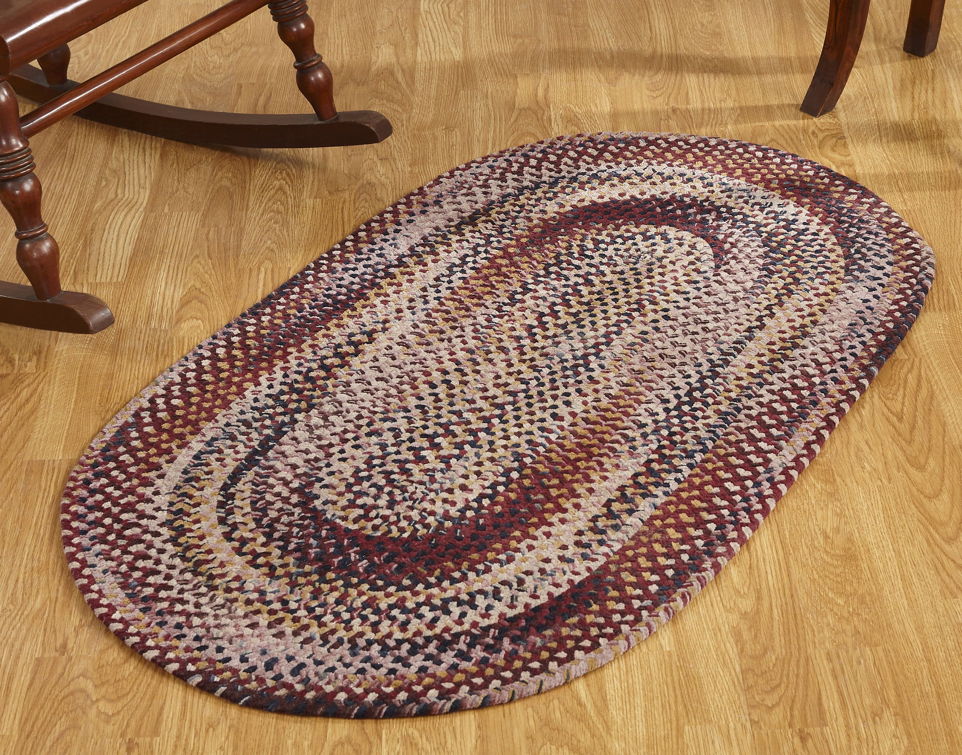 Luxurious Burgundy Oval Braided 20" x 30" Cotton Rug