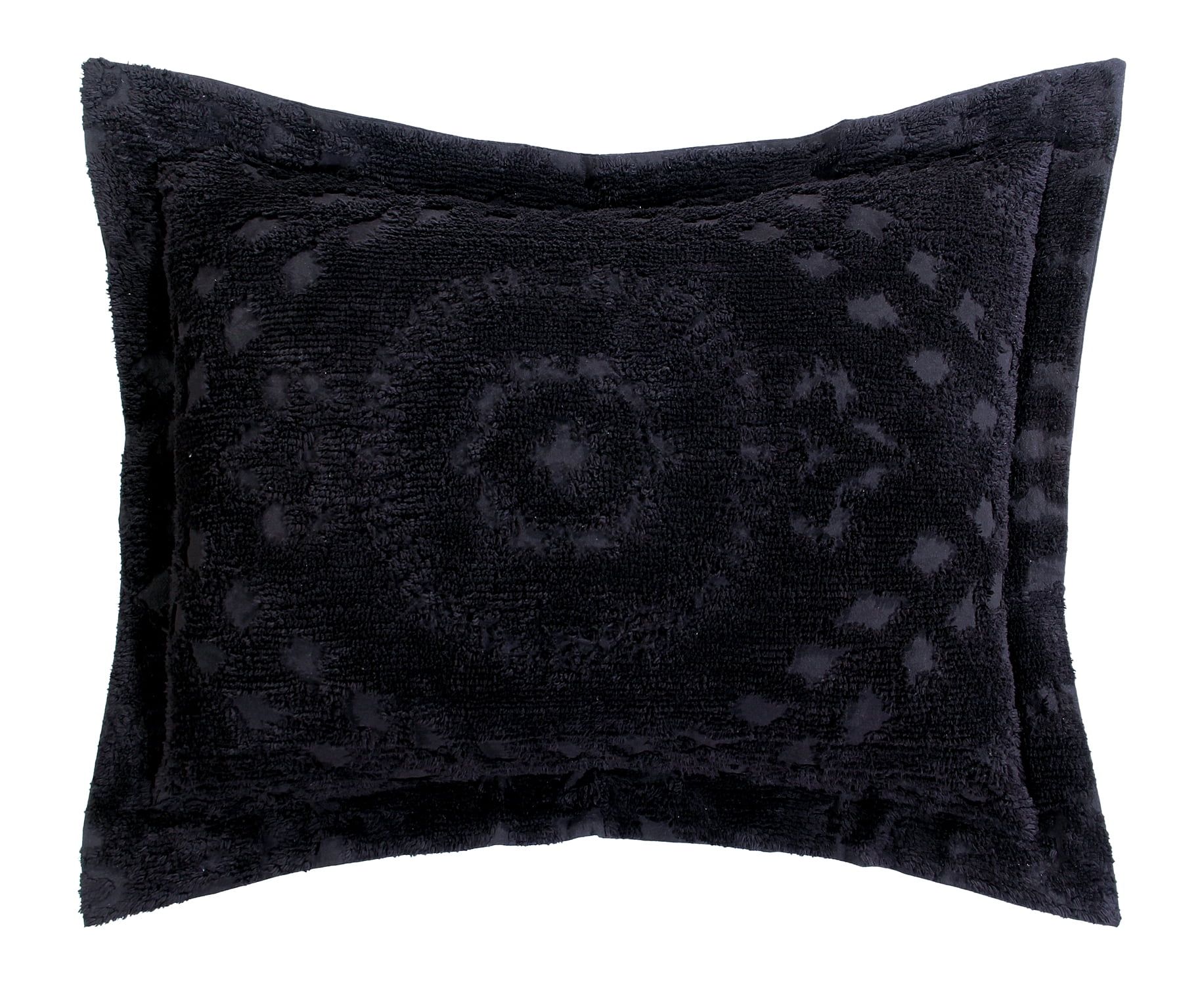 Chenille Tufted Medallion Motif Bedspread in Black Cotton