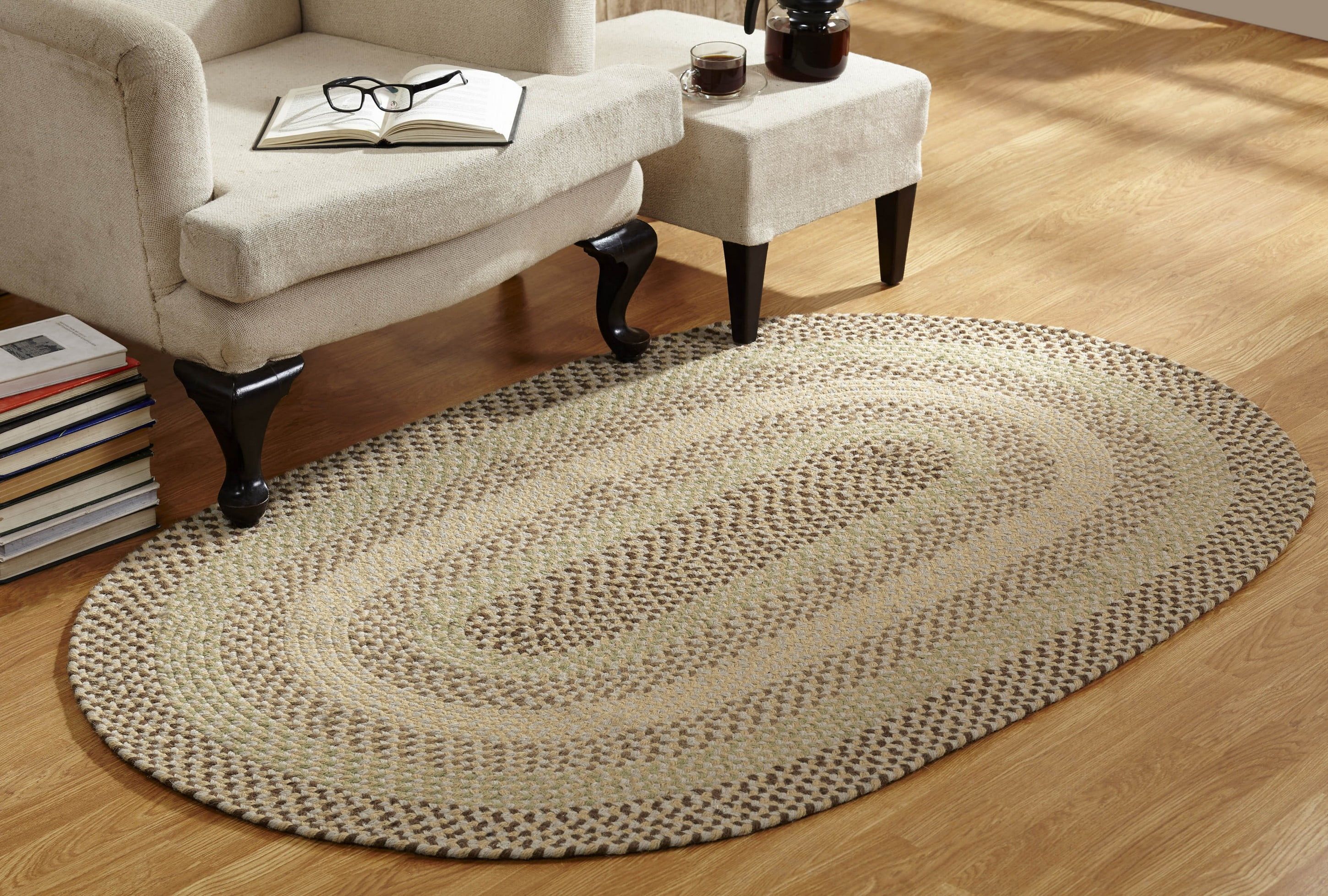 Ivory Braided Wool Oval Reversible Rug 20" x 30"