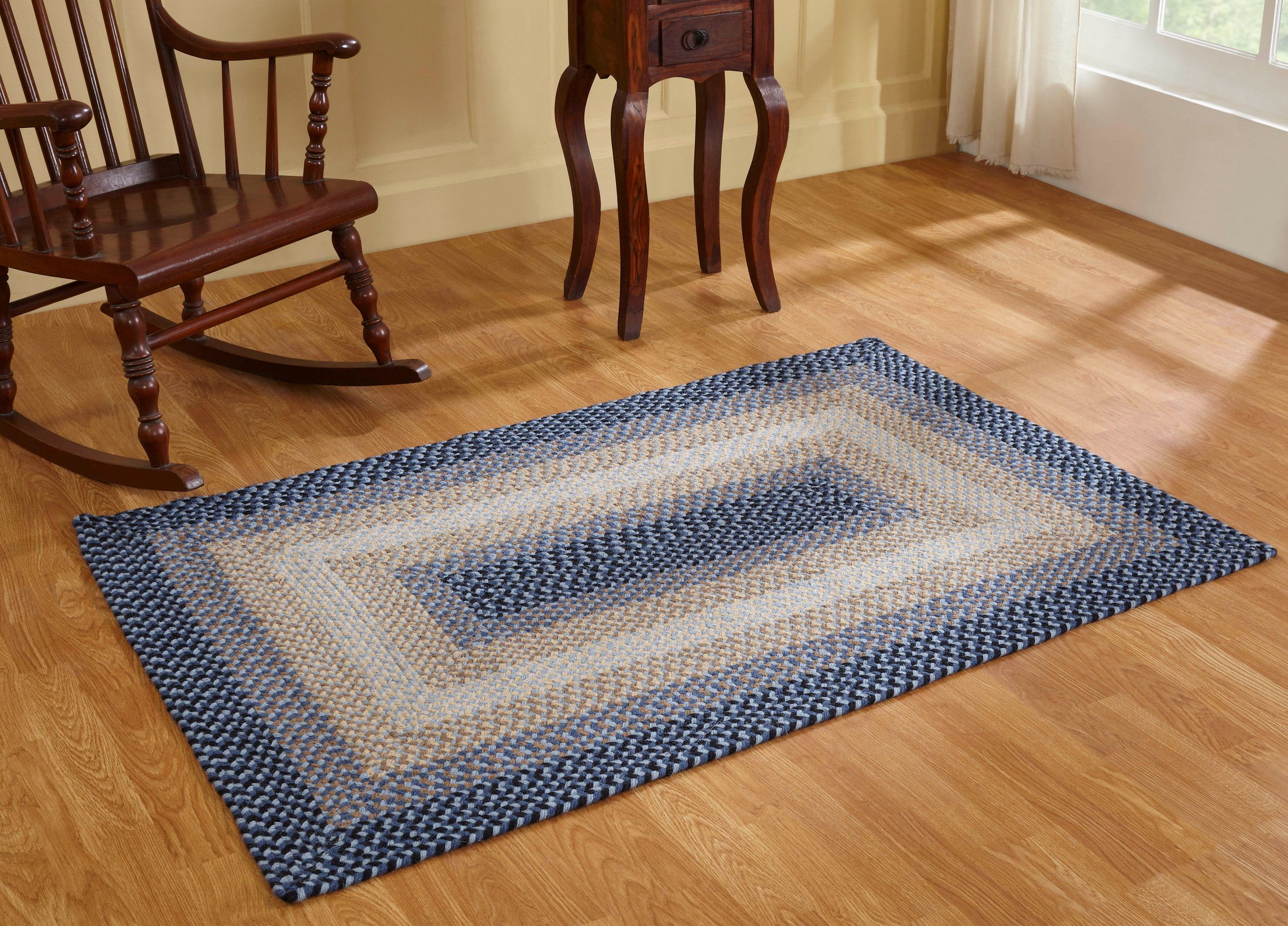 Blue Wool Braided Reversible Rectangular Rug