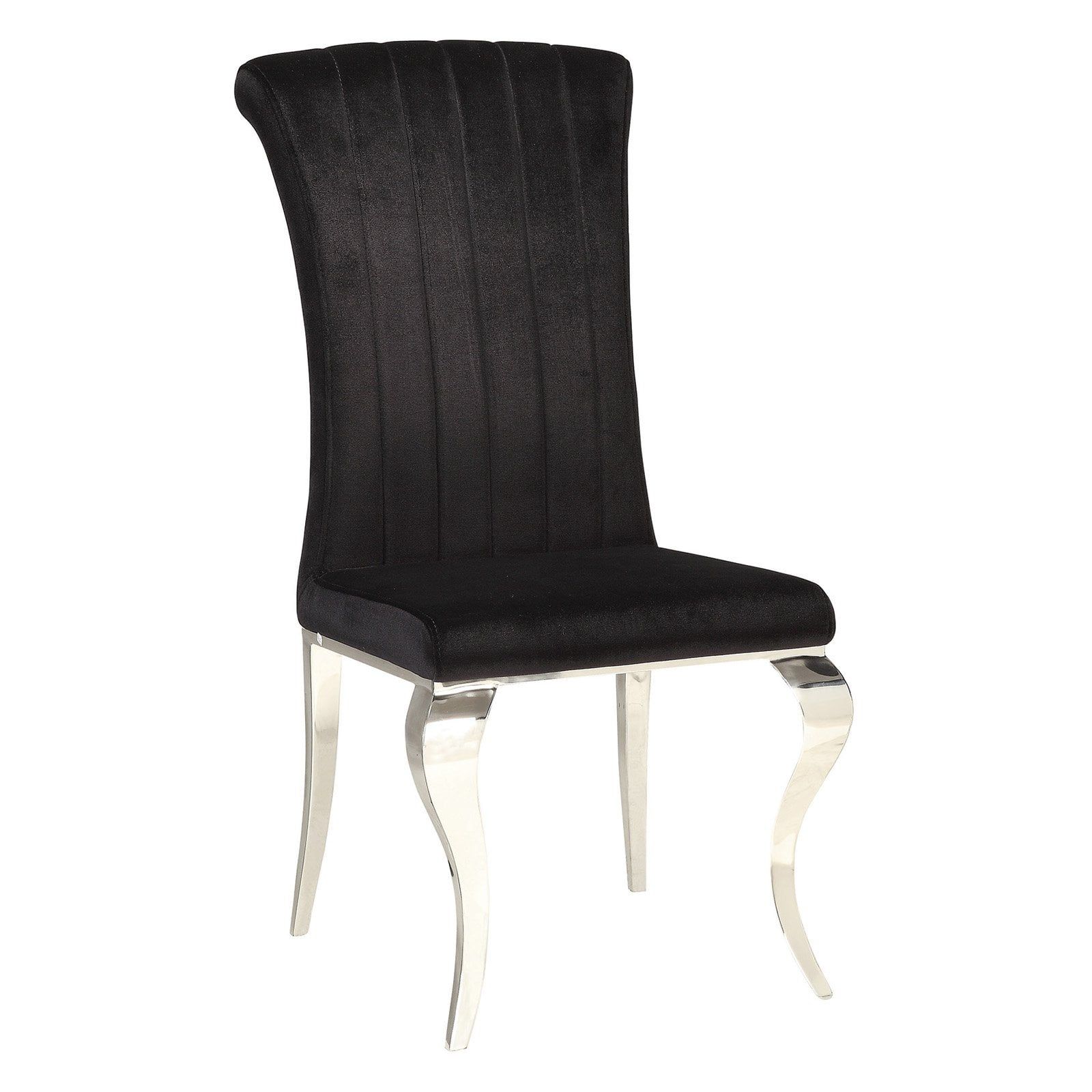 Black Velvet Upholstered Side Chair with Chrome Cabriole Legs