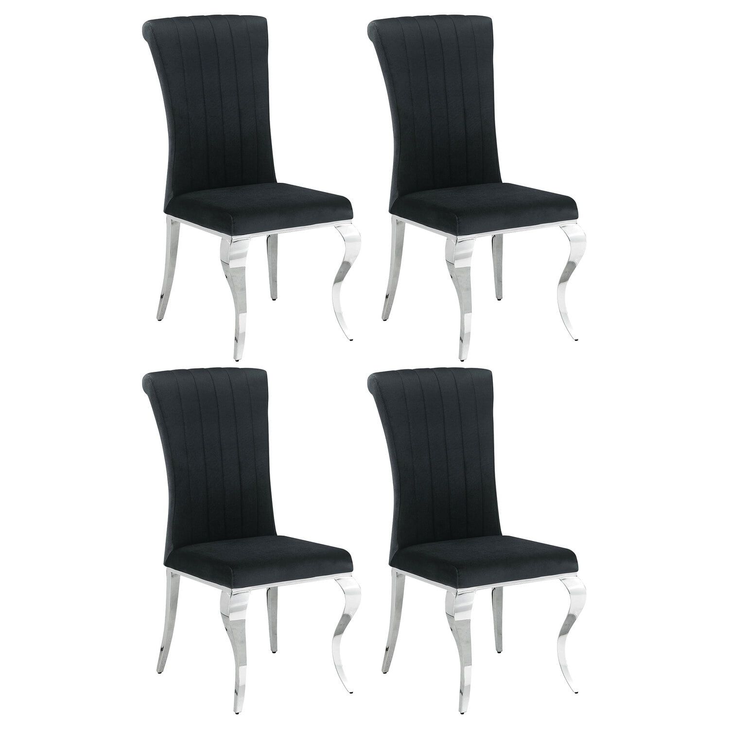 Black Velvet Upholstered Side Chair with Chrome Cabriole Legs