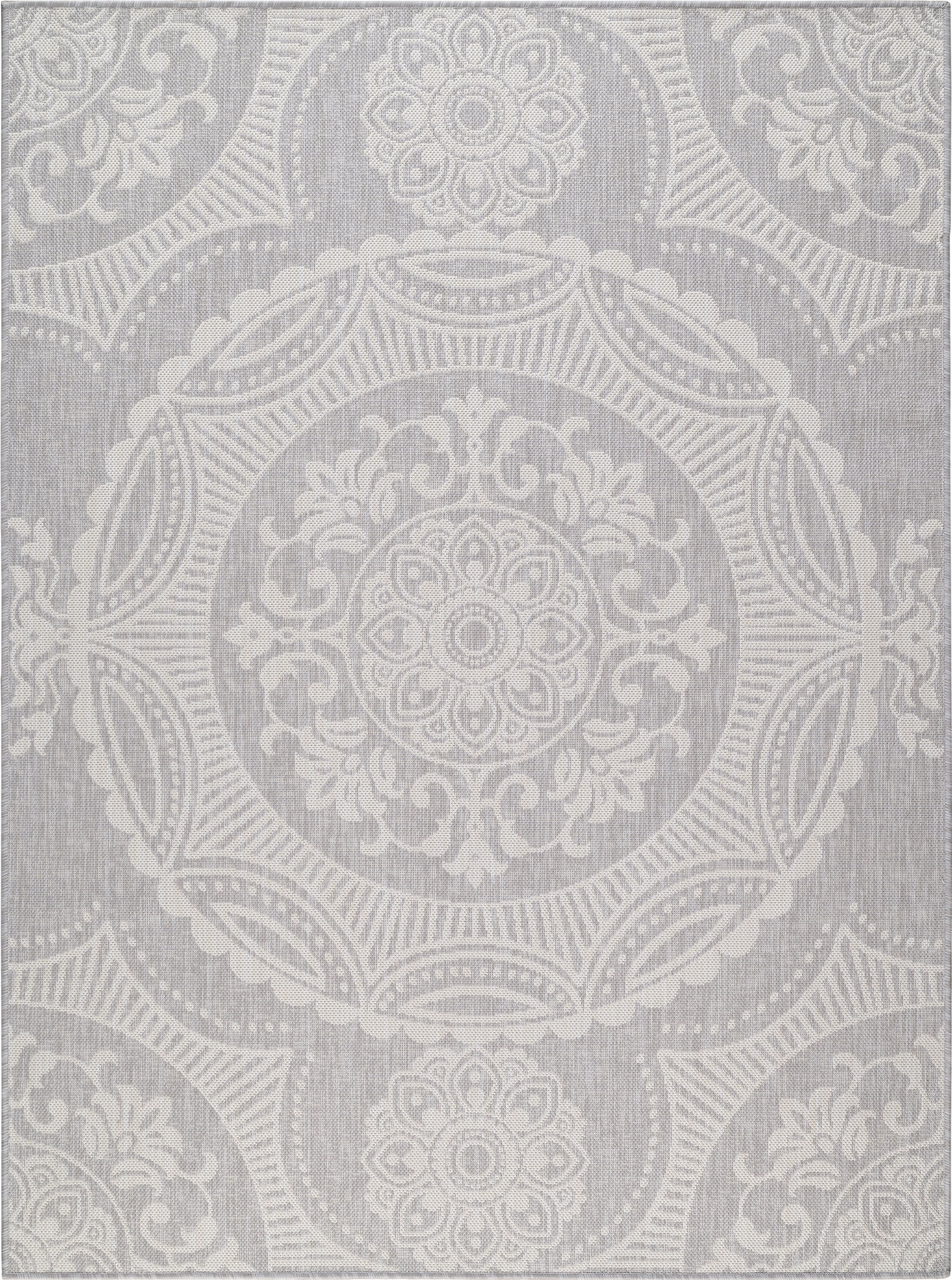 Gray and White Medallion 5' x 7' Reversible Outdoor Rug