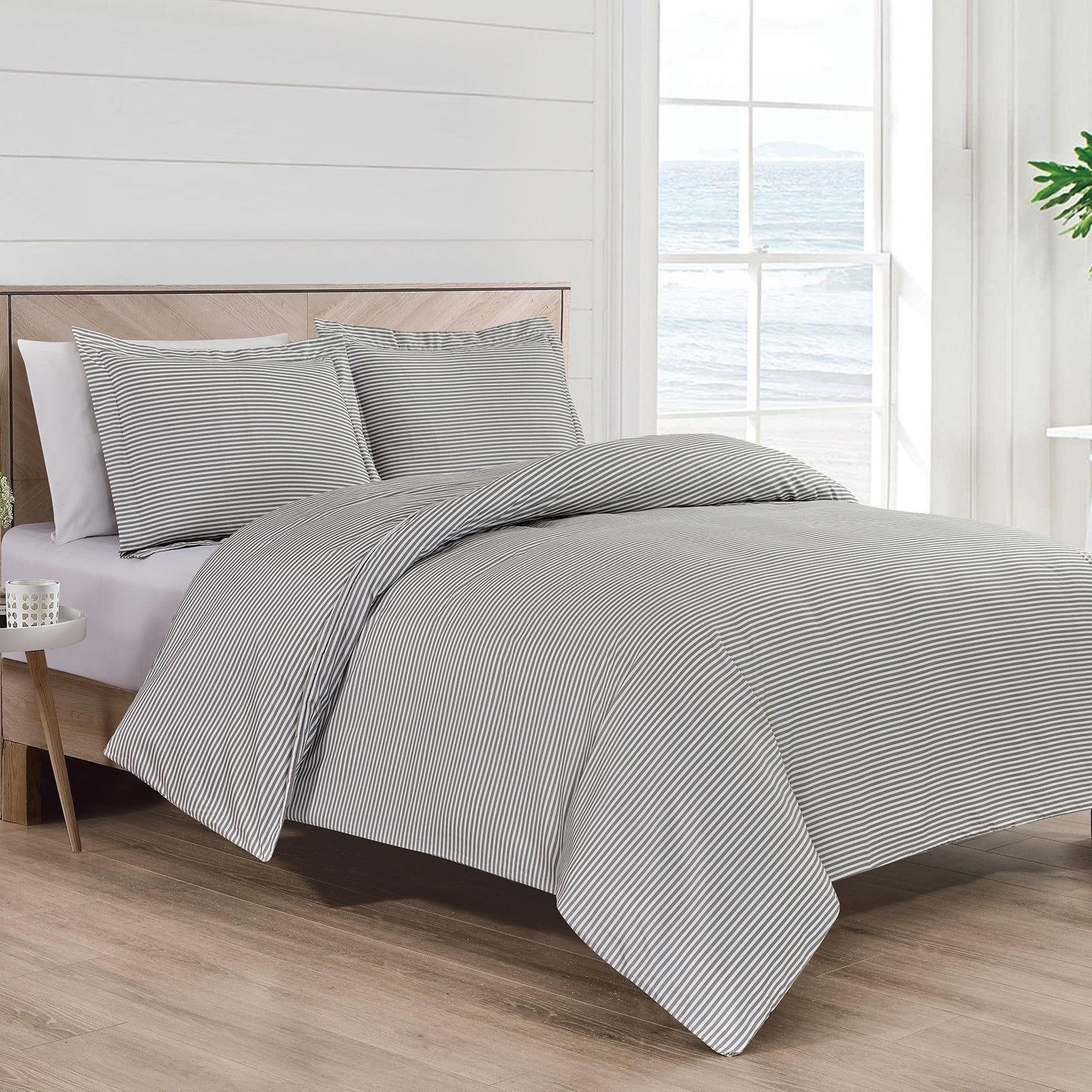 Oxford Twin Gray Striped Microfiber Bedspread Cover Set