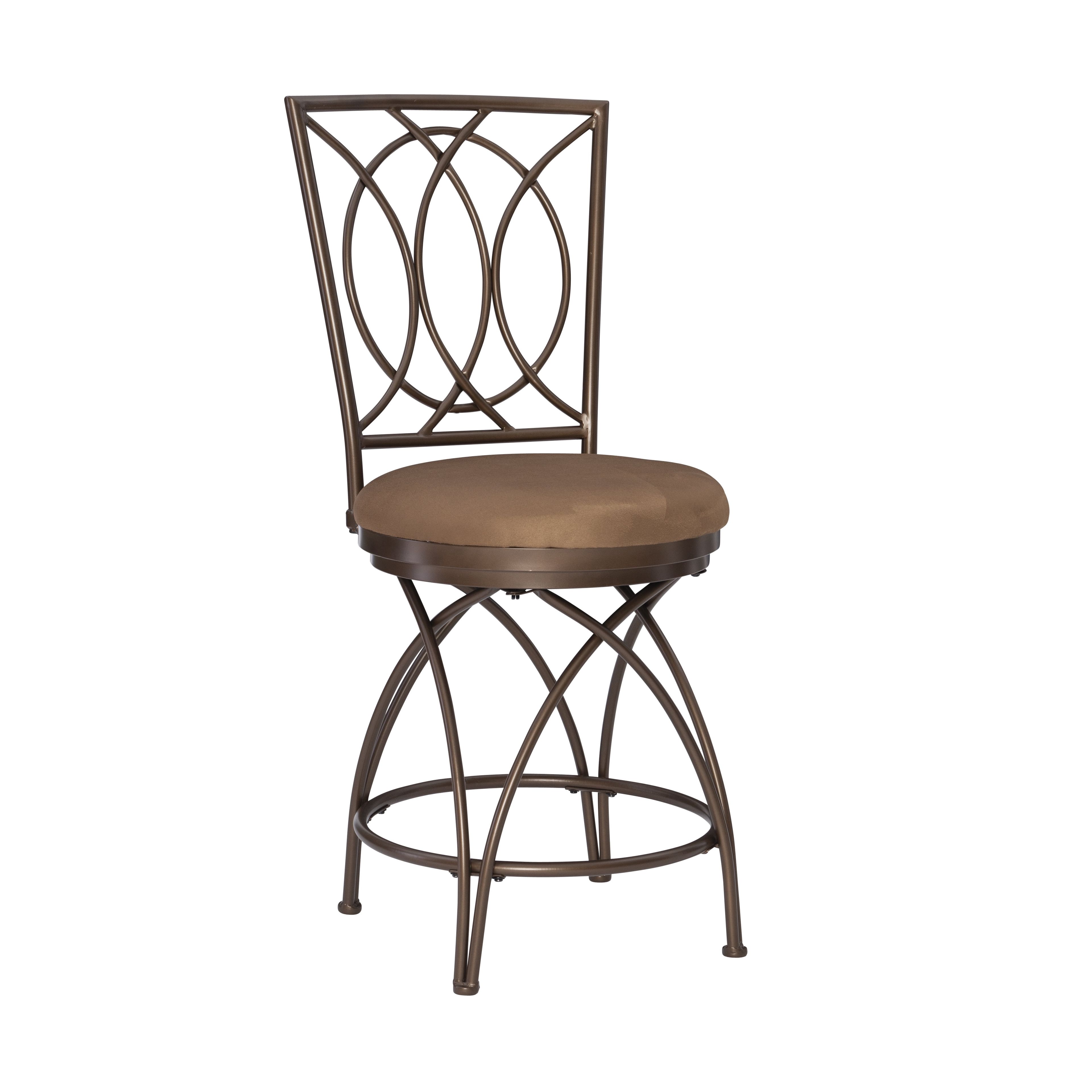 Bronze Elegance 24.5" Swivel Counter Stool with Warm Tan Microsuede