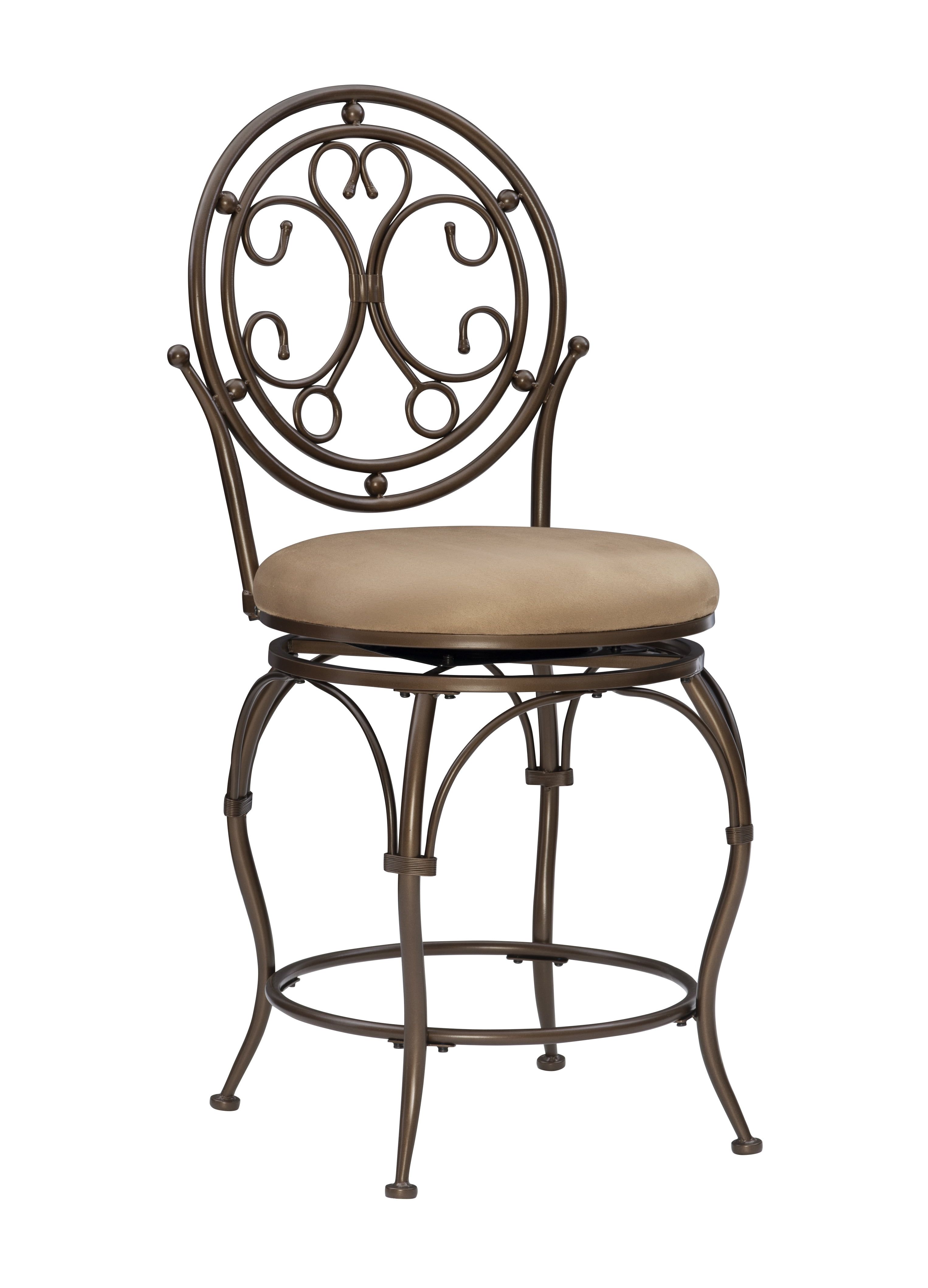 Elegant Traditional 24.5" Swivel Counter Stool, Warm Bronze and Tan Leather