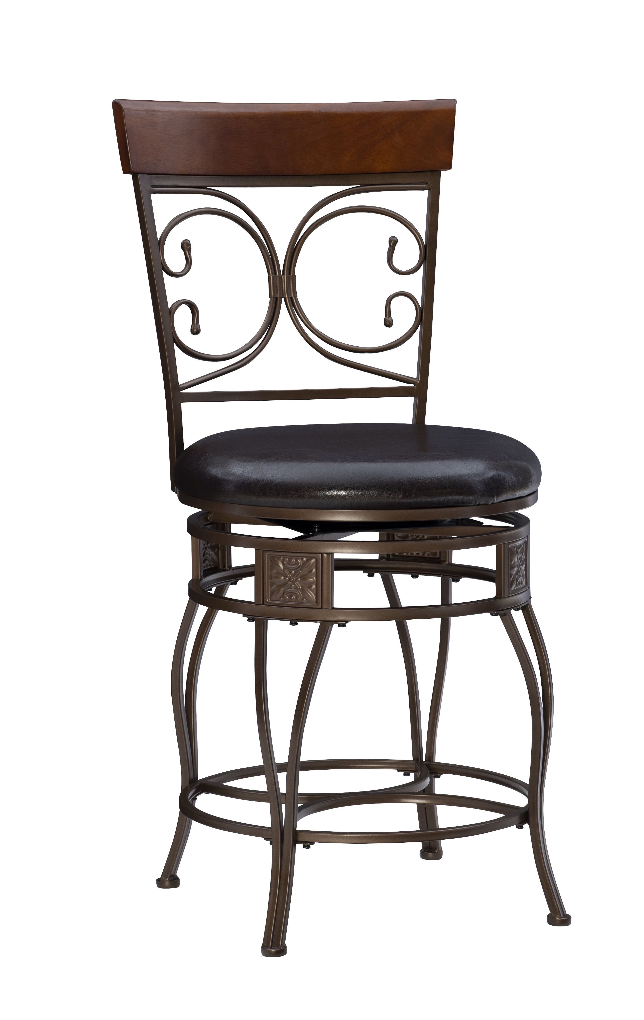 Bronze & Brown Faux Leather High-Back Swivel Counter Stool