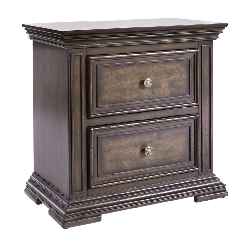 Big Valley Light Brown Traditional 2 Drawer Nightstand with Charging Station