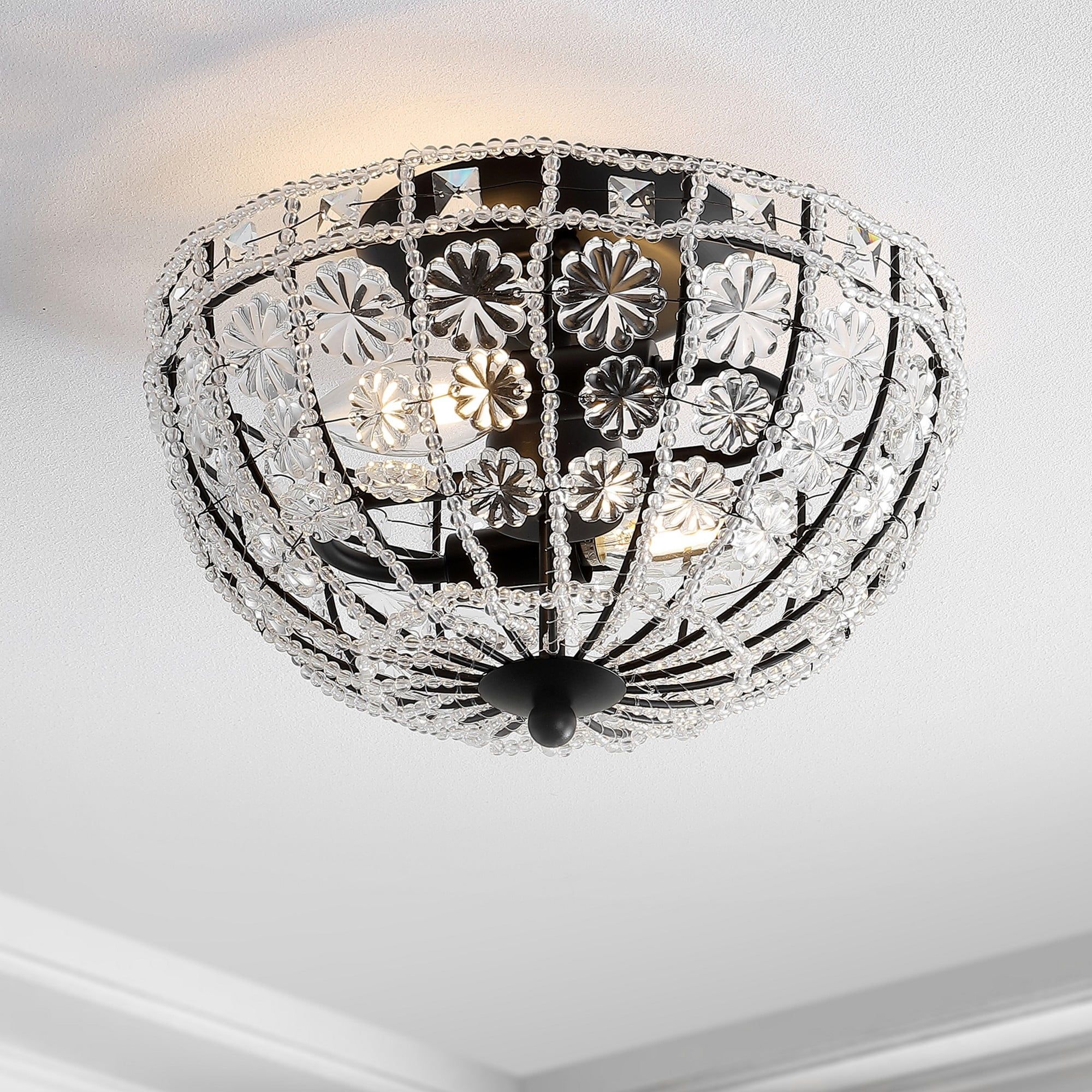 Billie 12" Black Crystal Flower LED Semi-Flush Mount