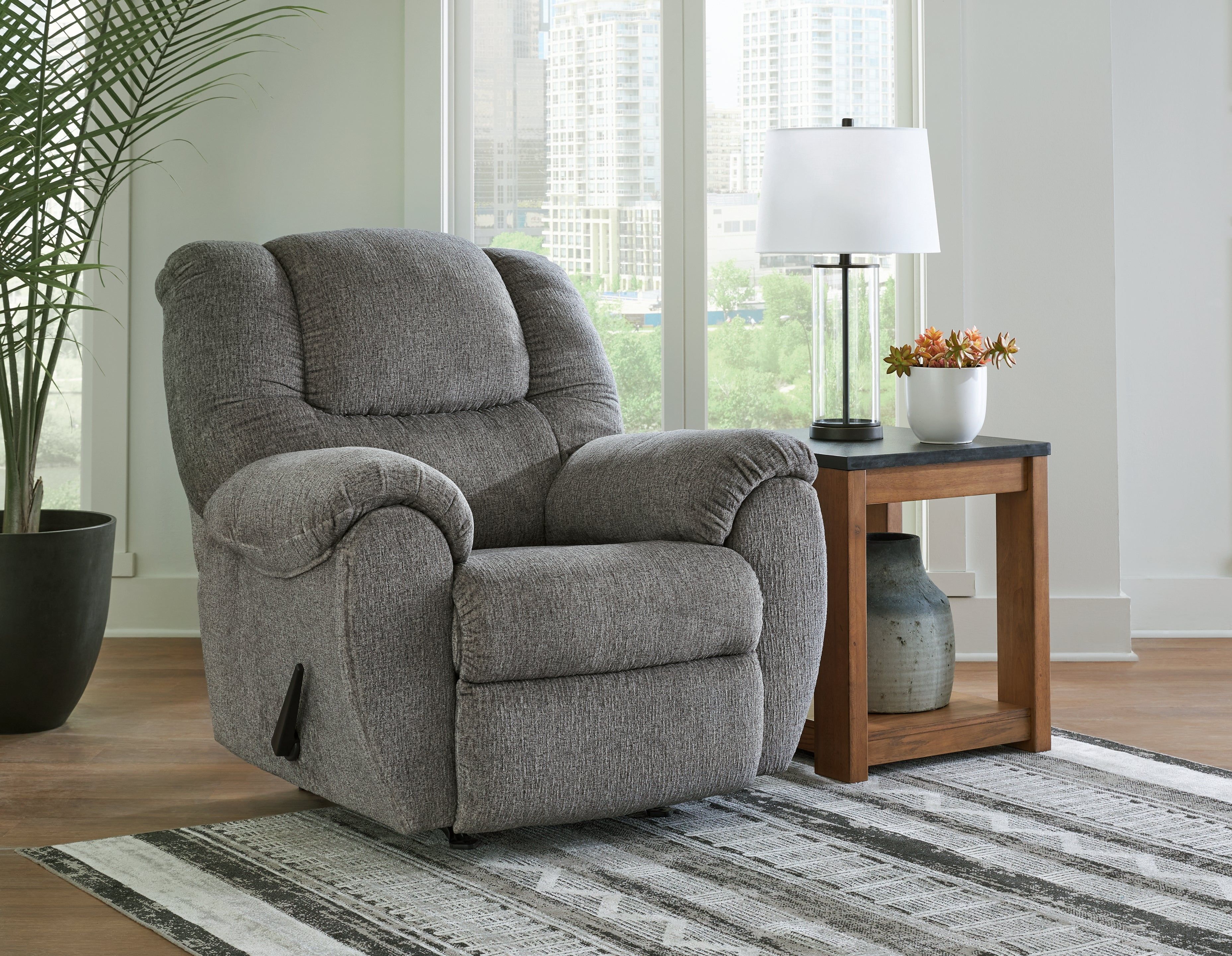 Gray Contemporary Metal Frame Recliner with Pillow Top Arms