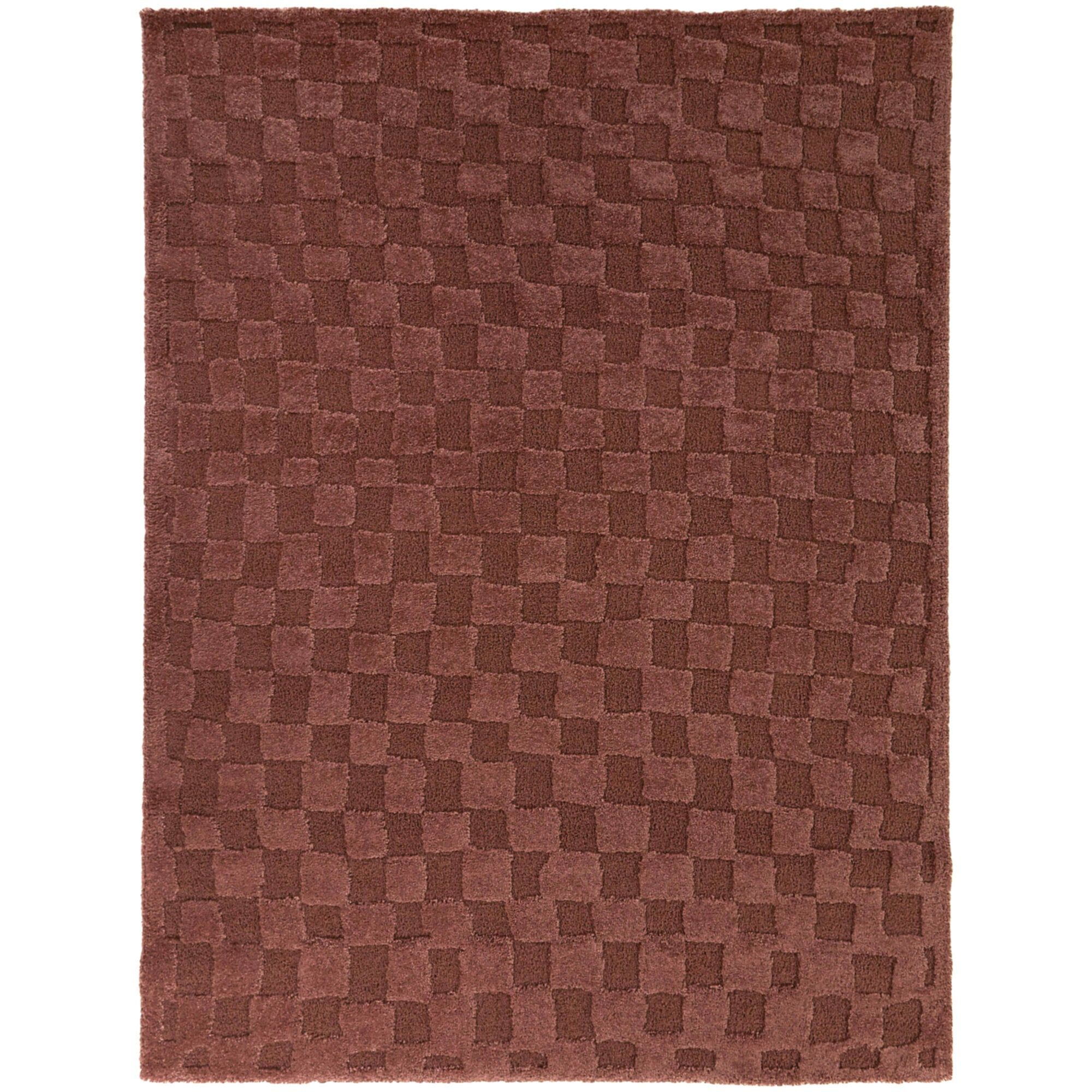 Wine Geometric Checkered Synthetic Area Rug 5'3" x 7'