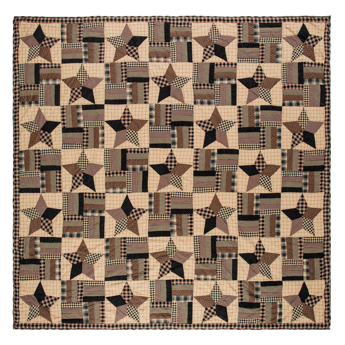 Bingham Star Black and Tan Cotton King Quilt Set