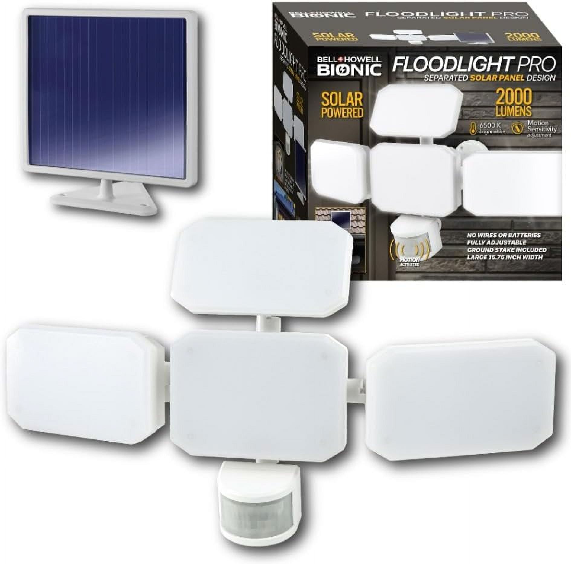 White Solar Powered Motion Sensing LED Floodlight