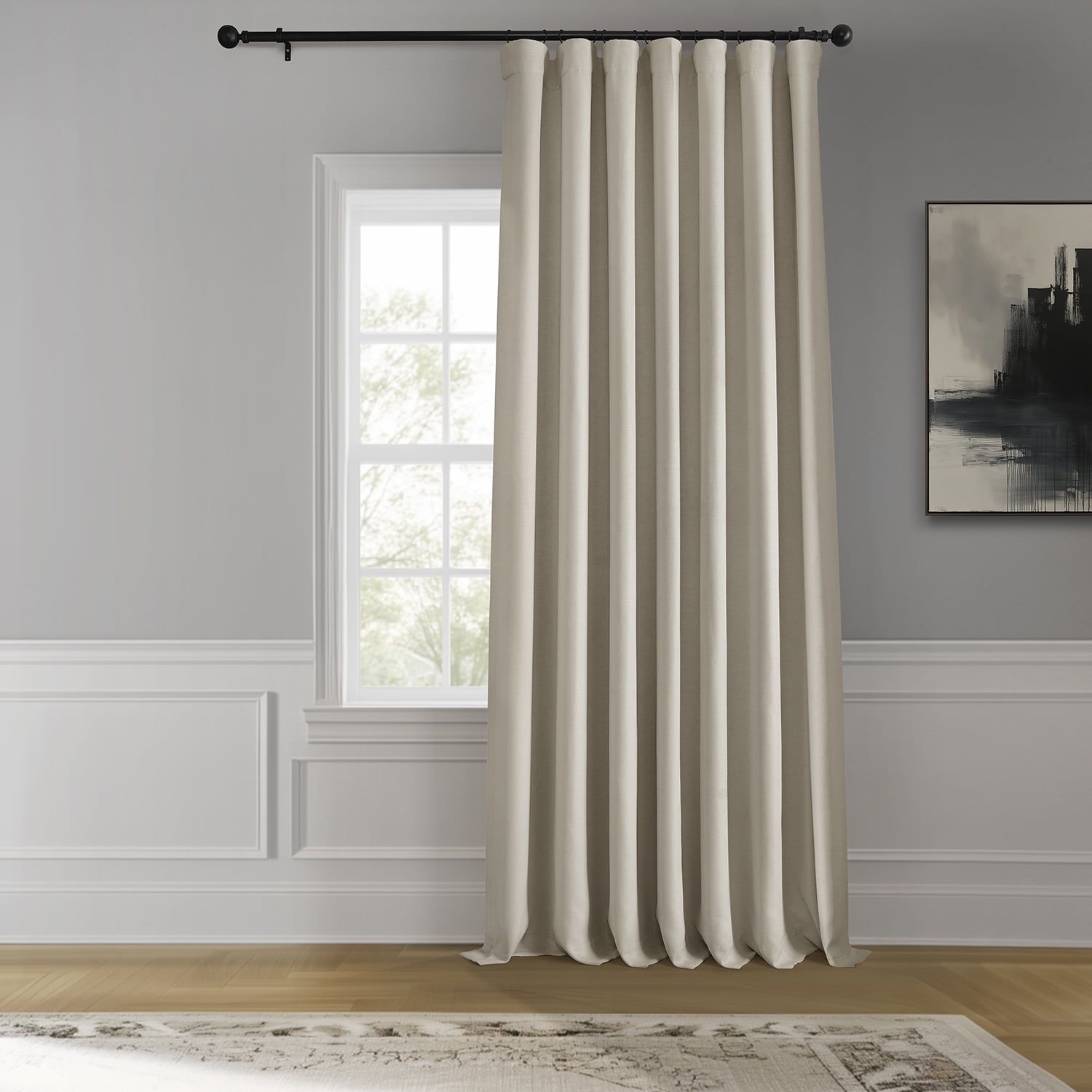 Birch Faux Linen Extra Wide Room Darkening Curtain Panel
