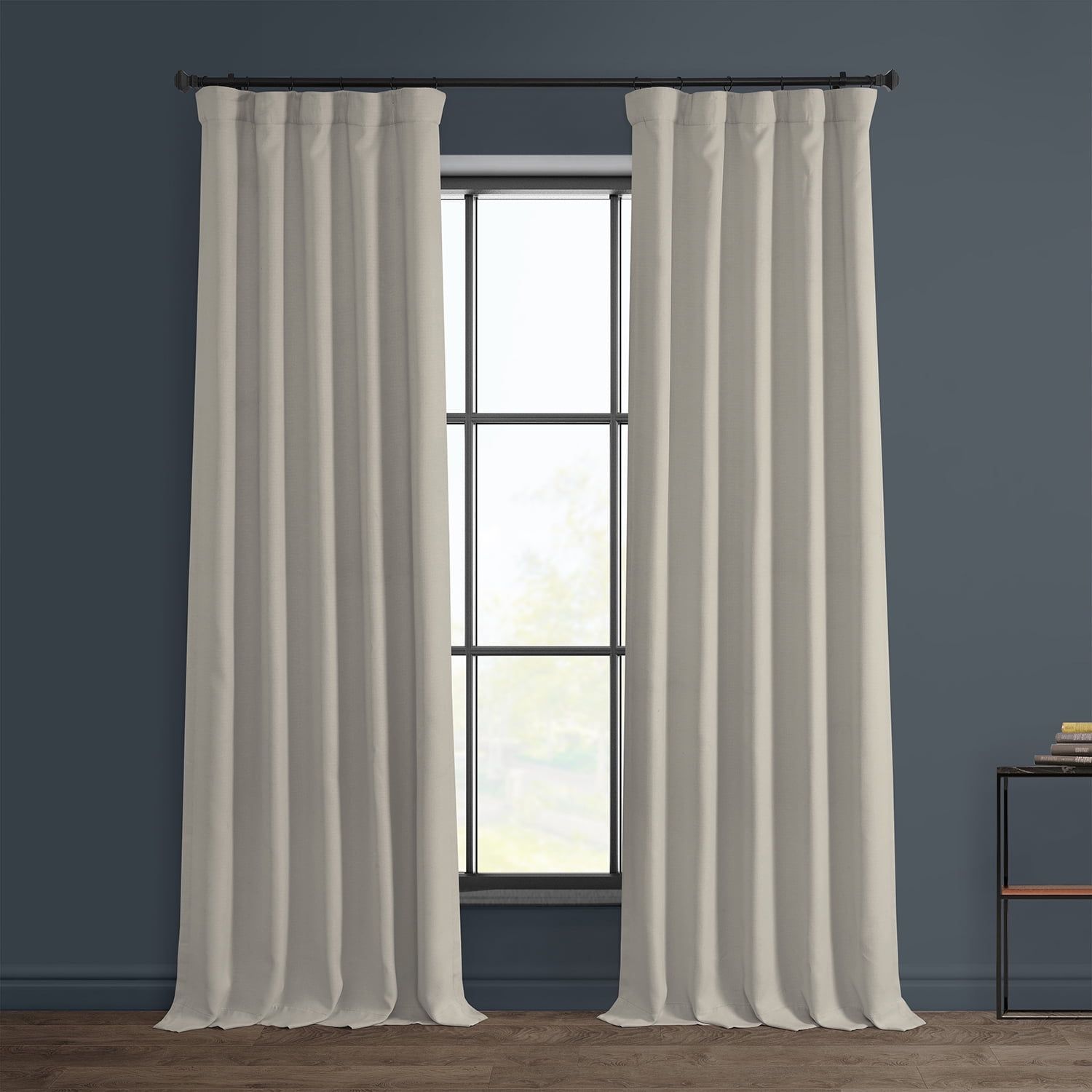 Birch Faux Linen White Blackout 84-Inch Curtain Panel