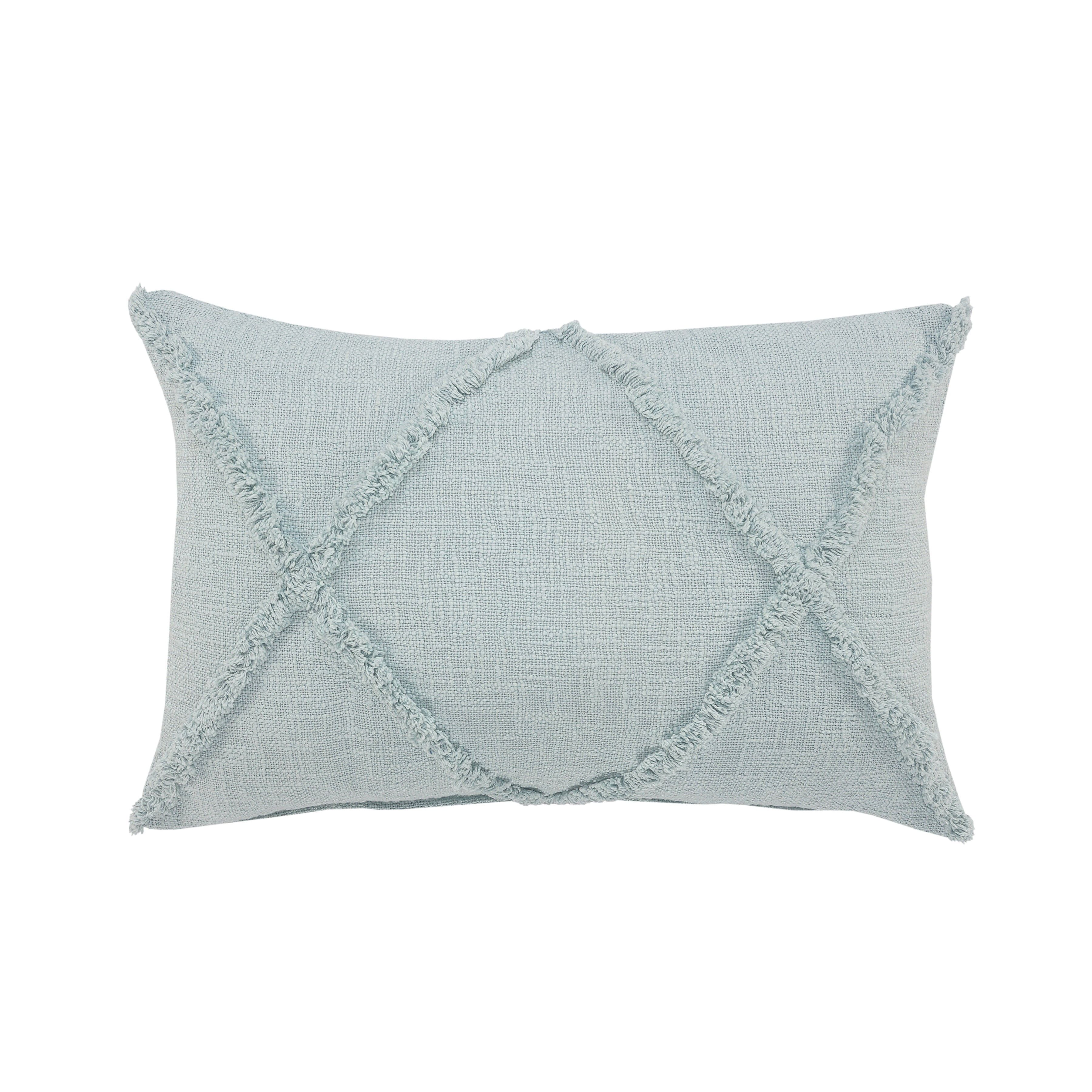 Light Blue Shag Diamond Cotton Throw Pillow with Polyester Insert