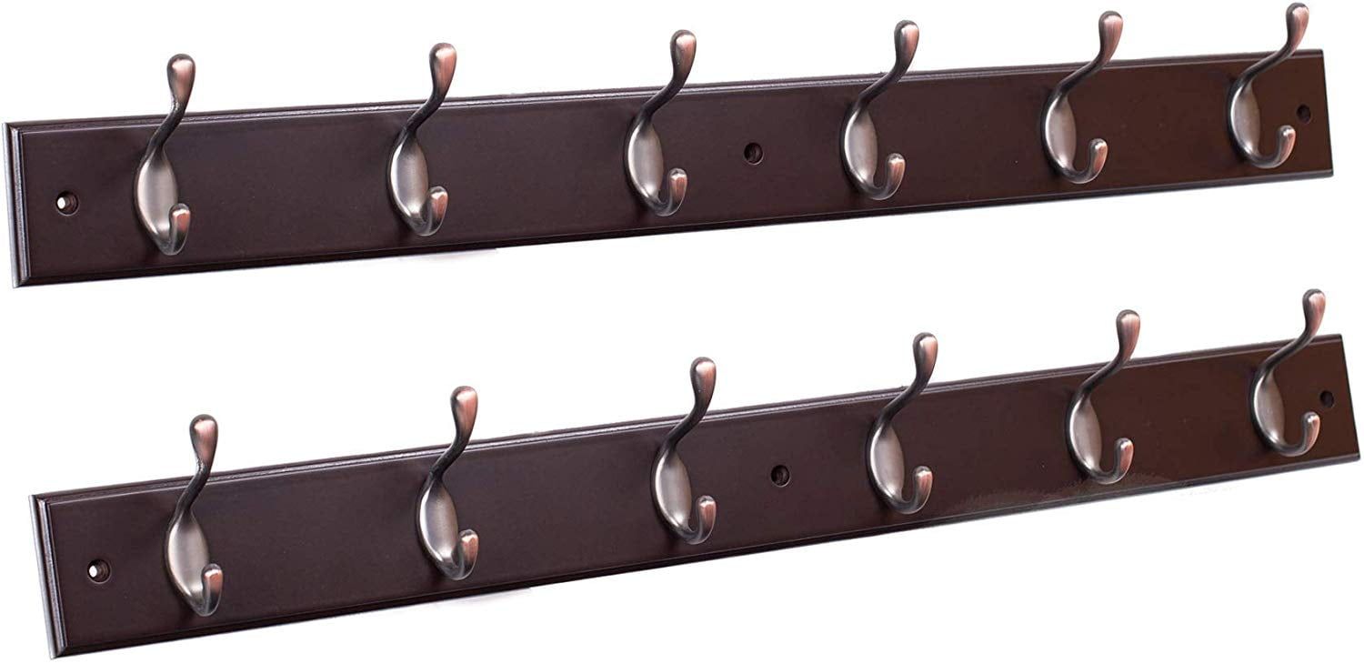 Dark Brown MDF Coat Rack with Oil Rubbed Bronze Hooks, 27"