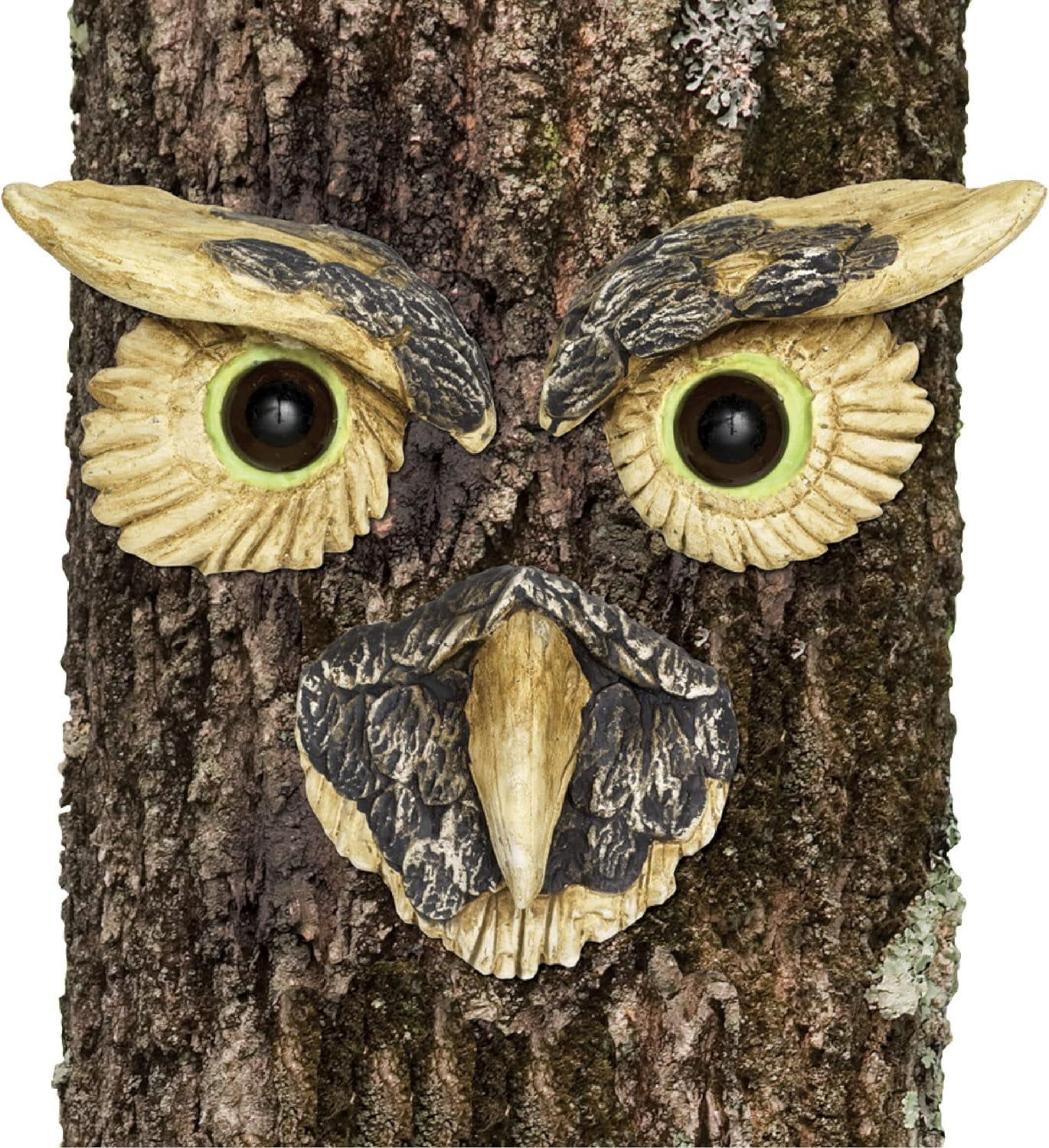 Whimsical Polyresin Owl Face Tree Hugger Yard Art