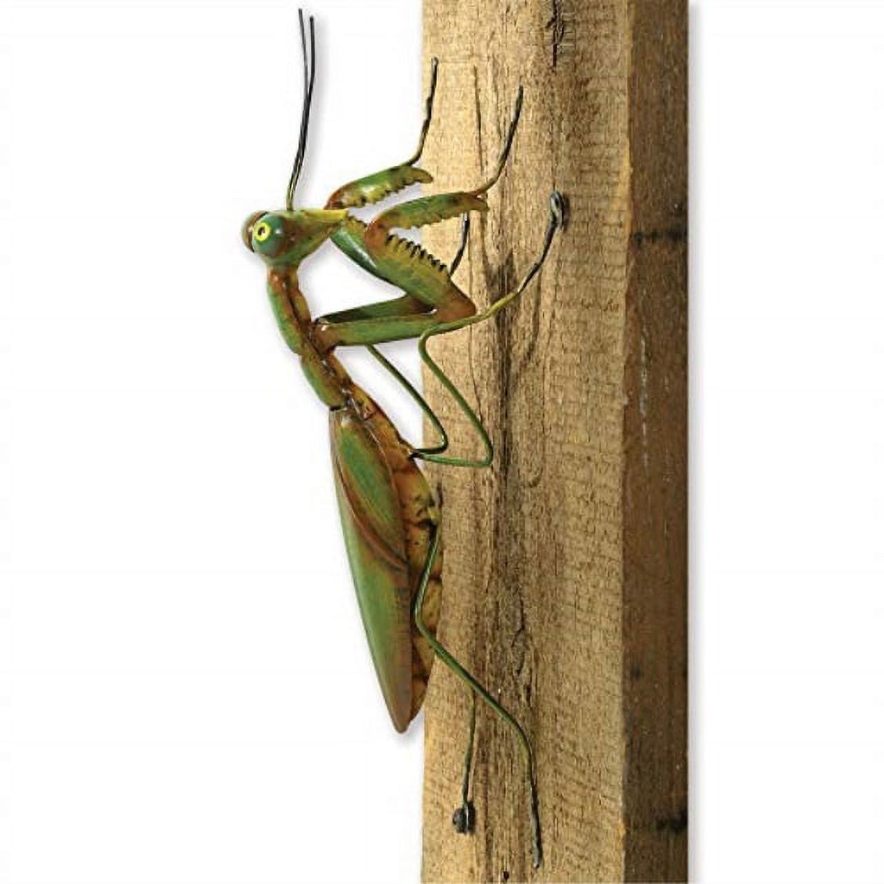 Green and Brown Metal Praying Mantis Tree Sculpture