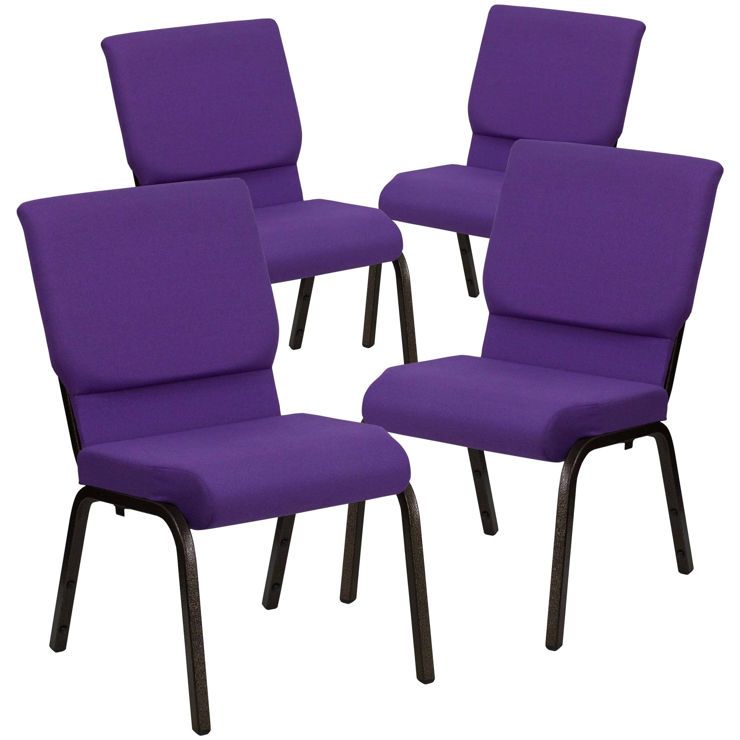 Elegant Purple Fabric Stacking Chair with Gold Vein Metal Frame