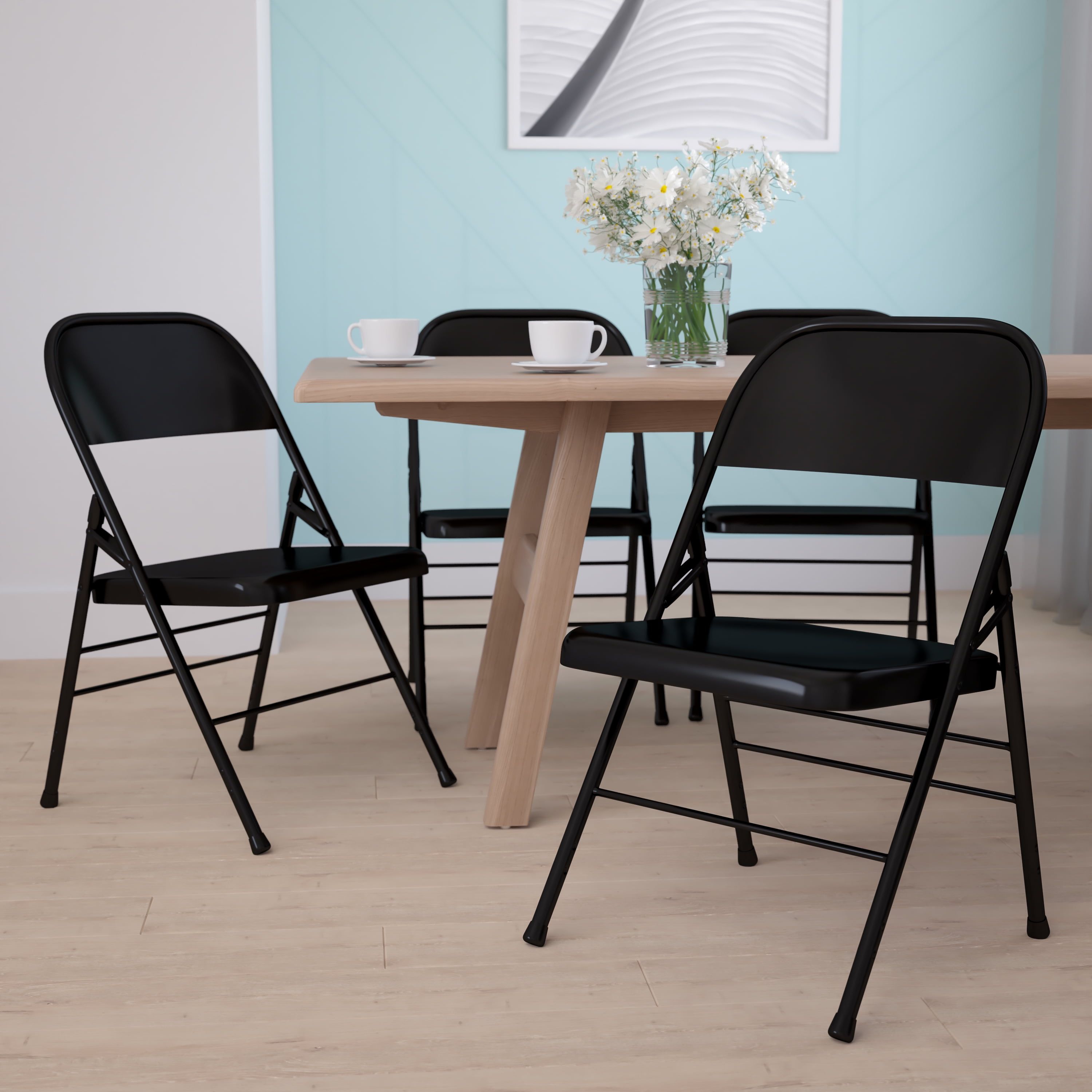 Sleek Black Metal 4-Pack Armless Folding Chairs