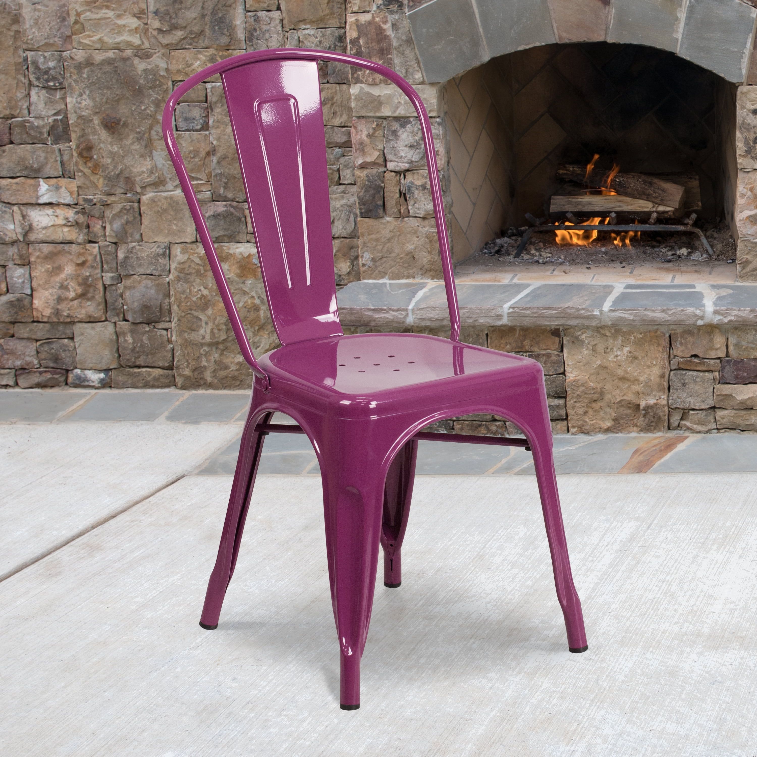 Purple Metal Indoor-Outdoor Stackable Dining Chair