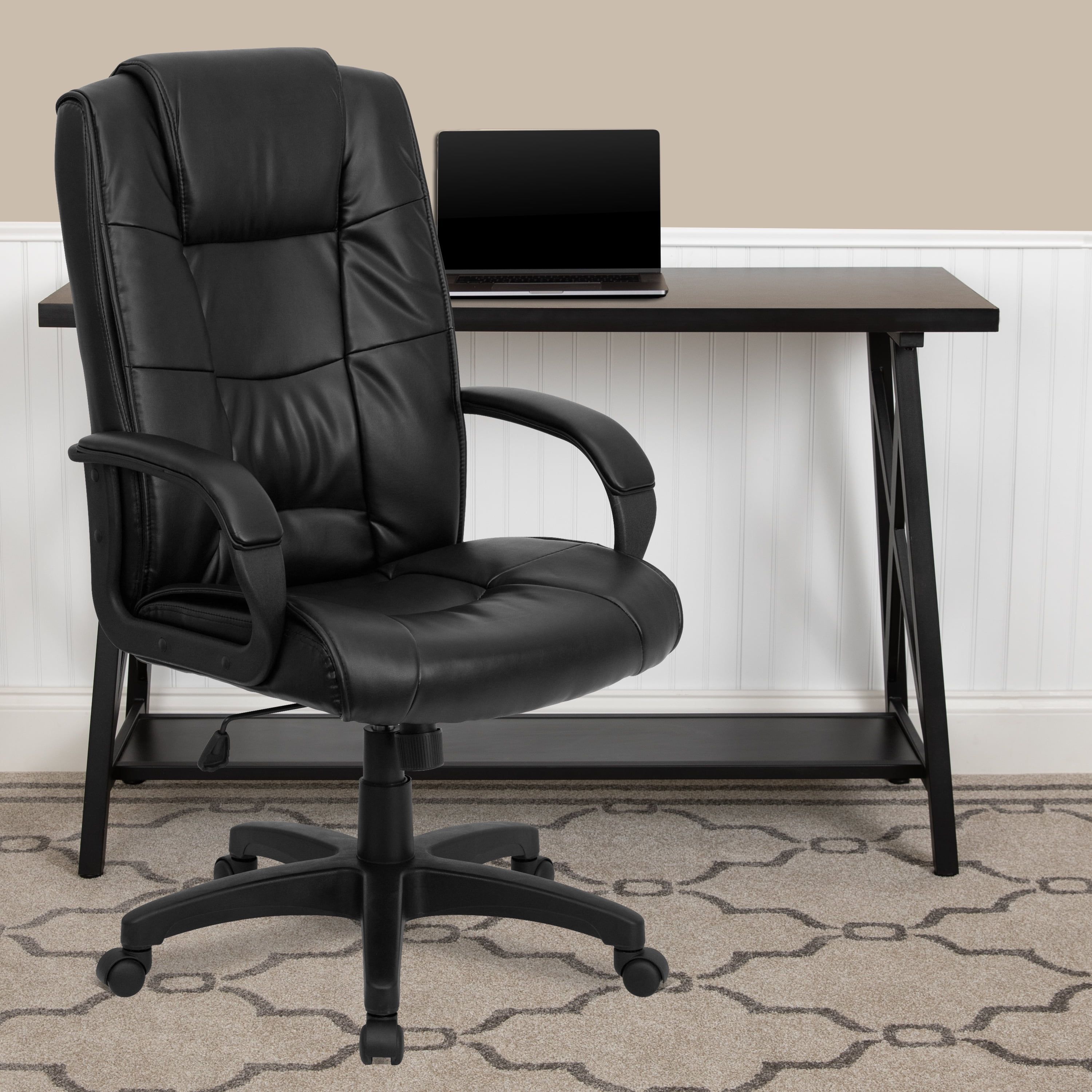 Executive High-Back LeatherSoft Swivel Chair with Lumbar Support, Black