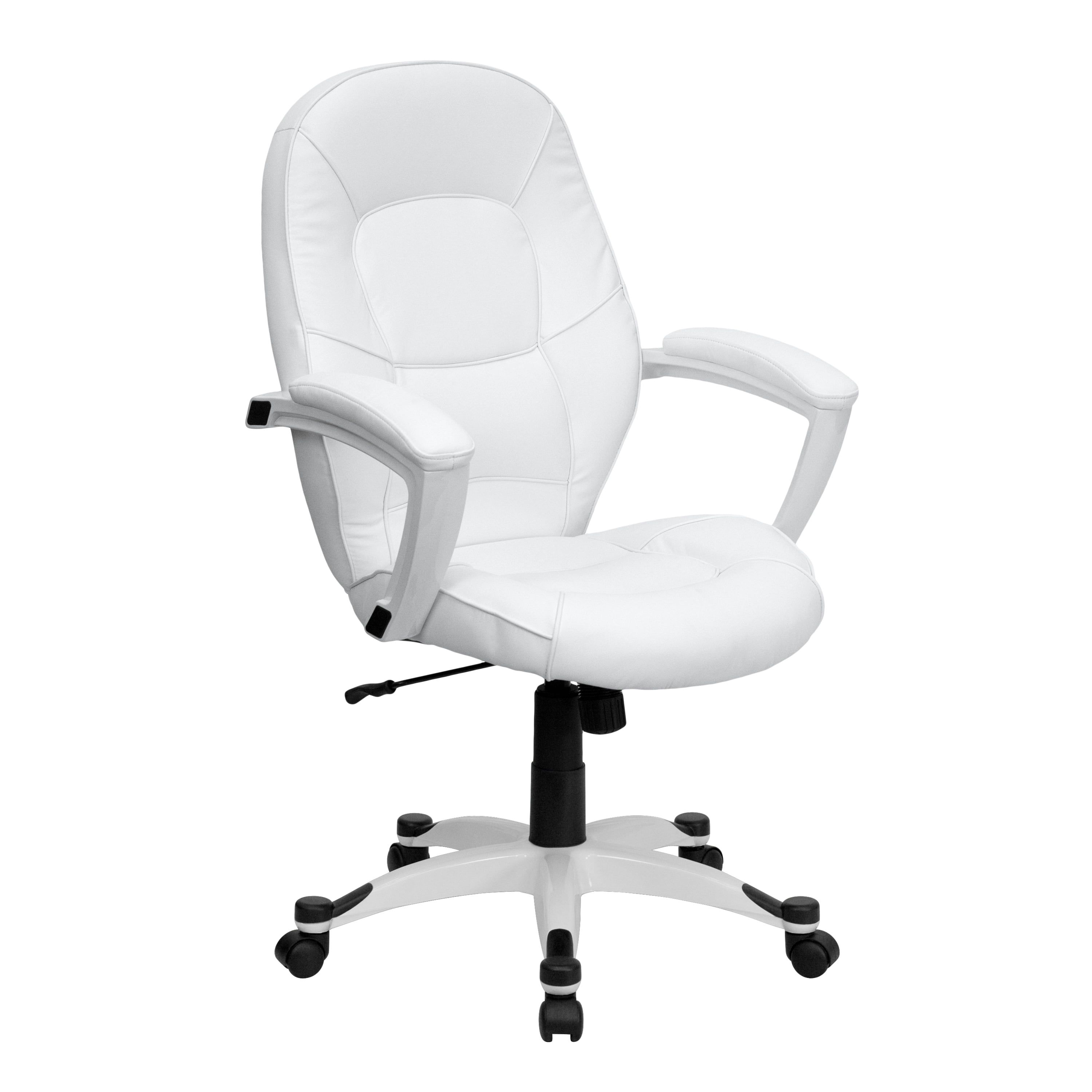 Elite High-Back White LeatherSoft Executive Swivel Office Chair with Sleek White Base