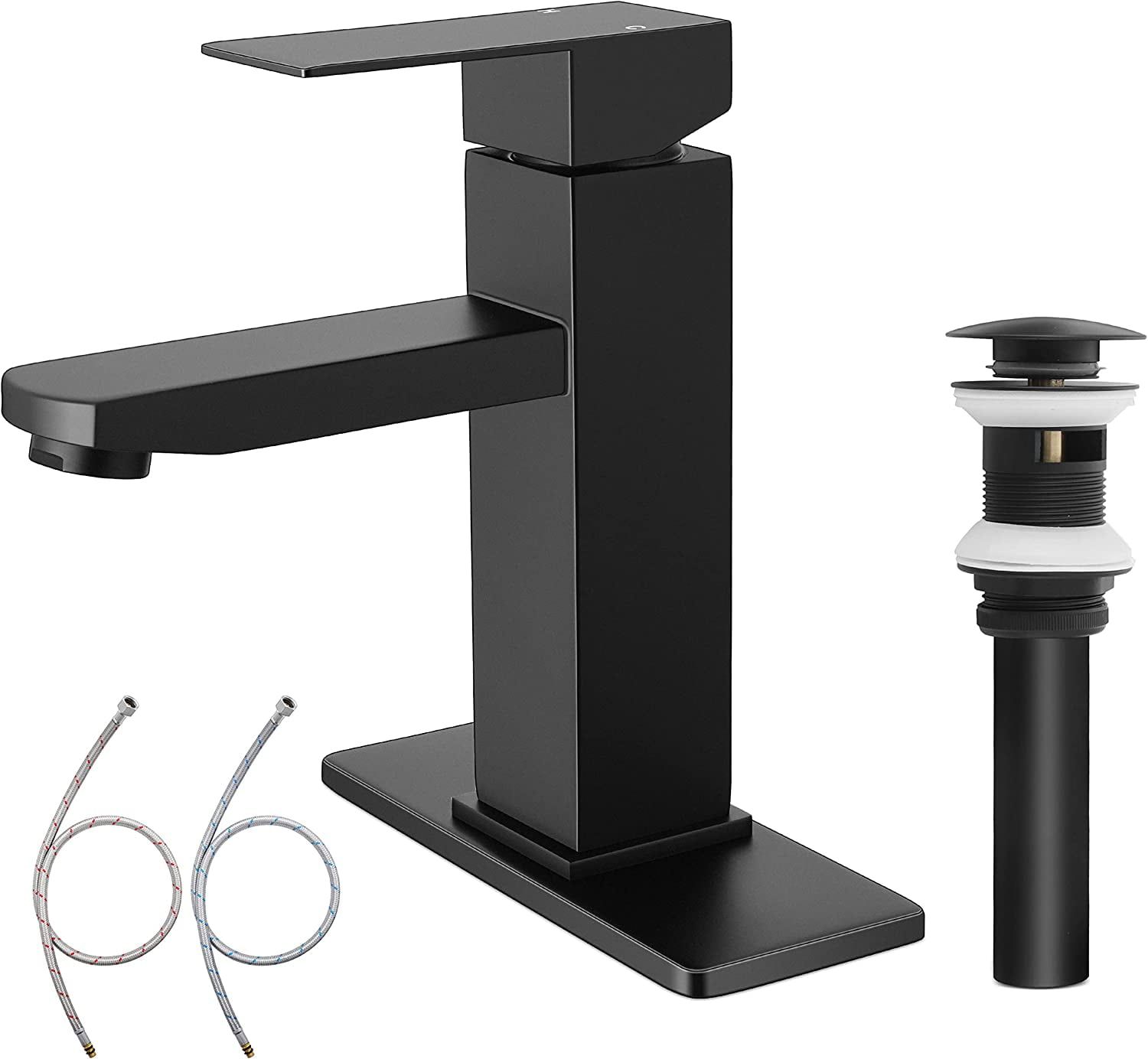 Matte Black Stainless Steel Single Handle Bathroom Faucet with Pop Up Drain