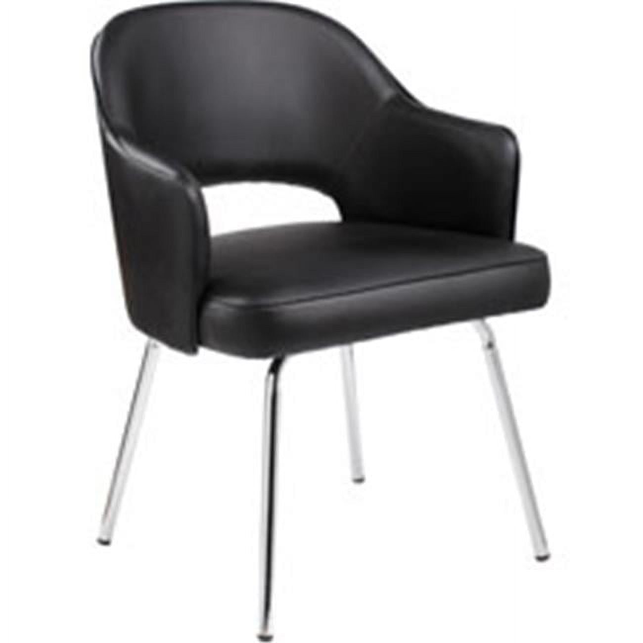 Sleek Gray Linen and Chrome Guest Chair with Fixed Arms