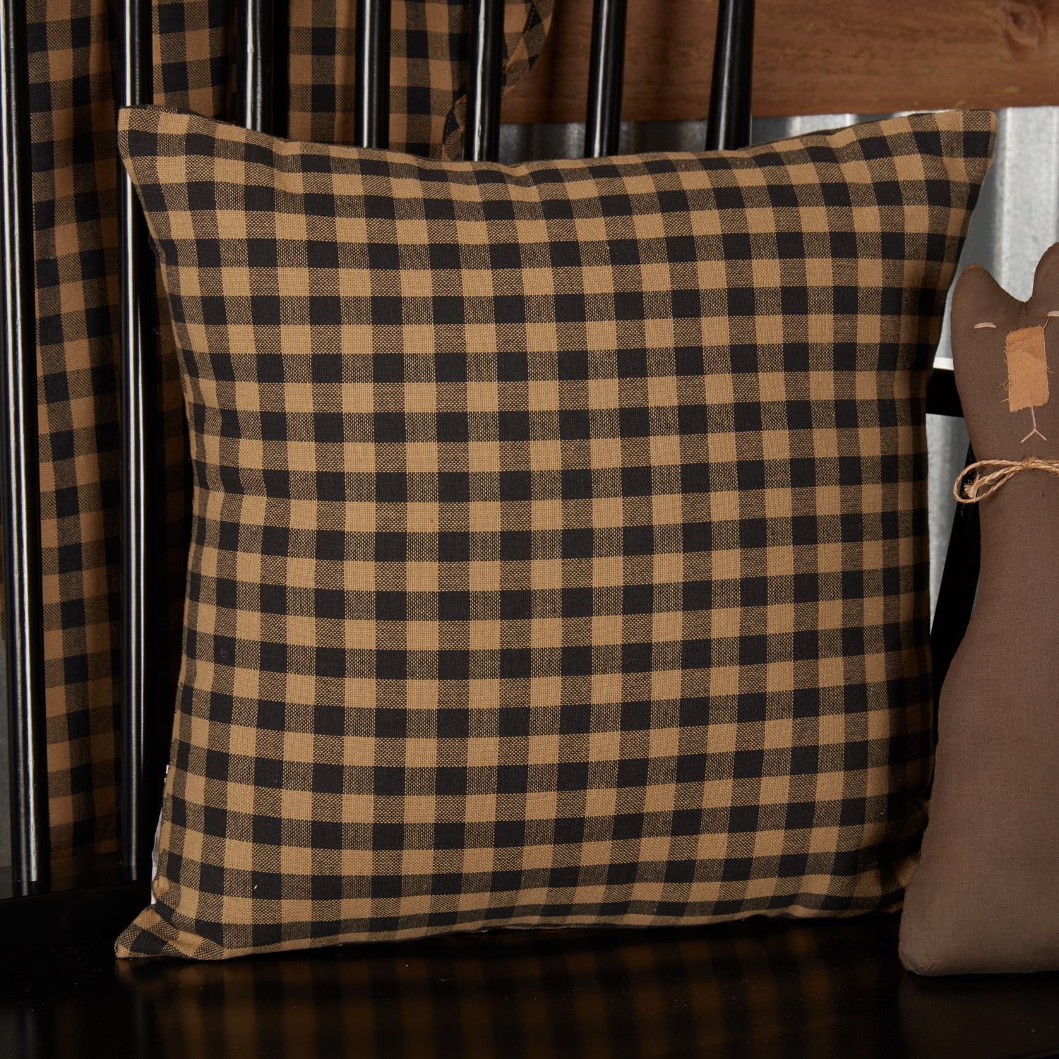 Black and Khaki Check Cotton 16x16 Throw Pillow