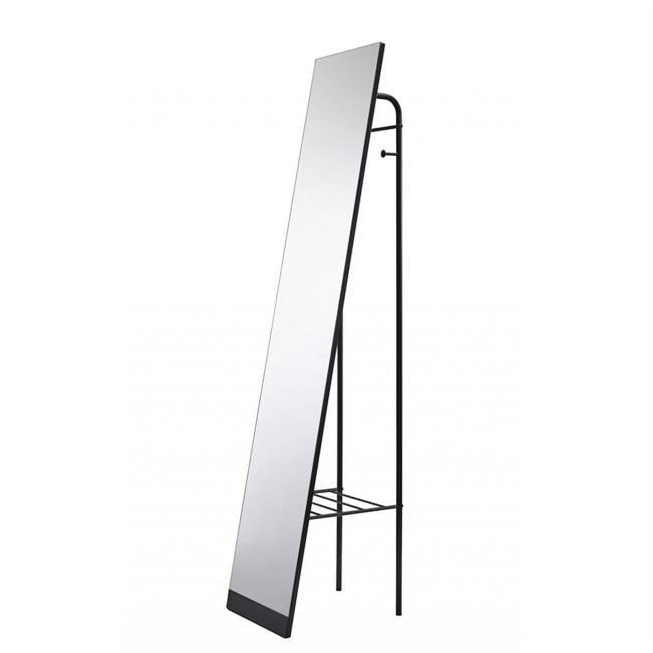 Matte Black Freestanding Full-Length Wooden Mirror with Storage