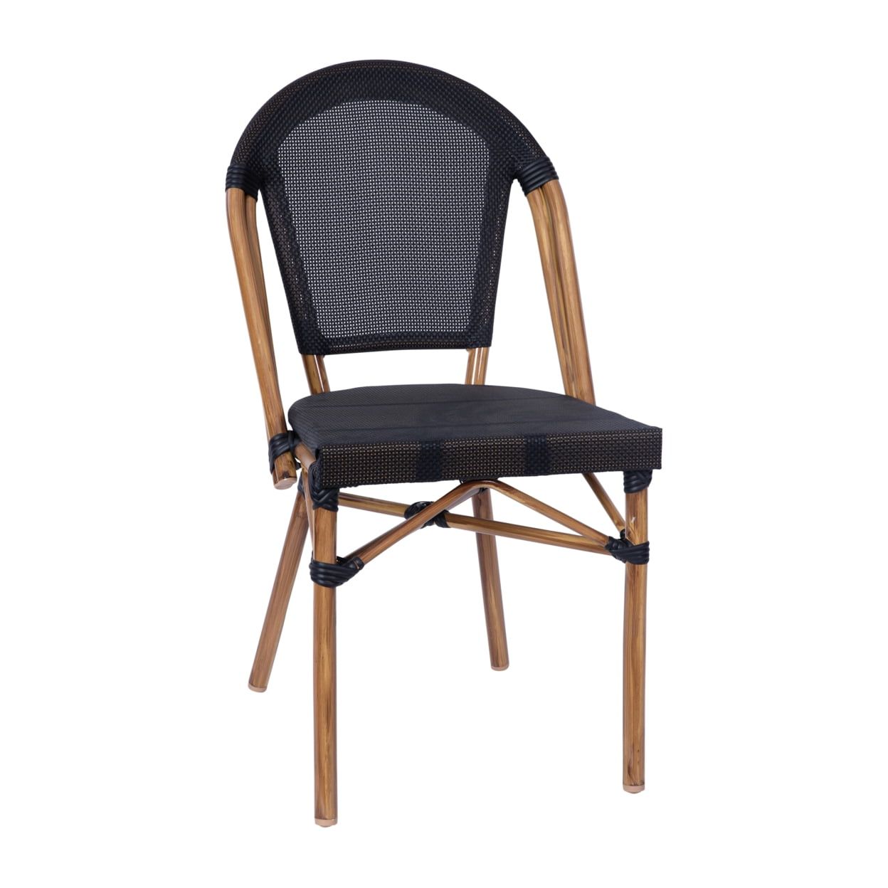 Black and Natural Bamboo Look Armless Bistro Chair