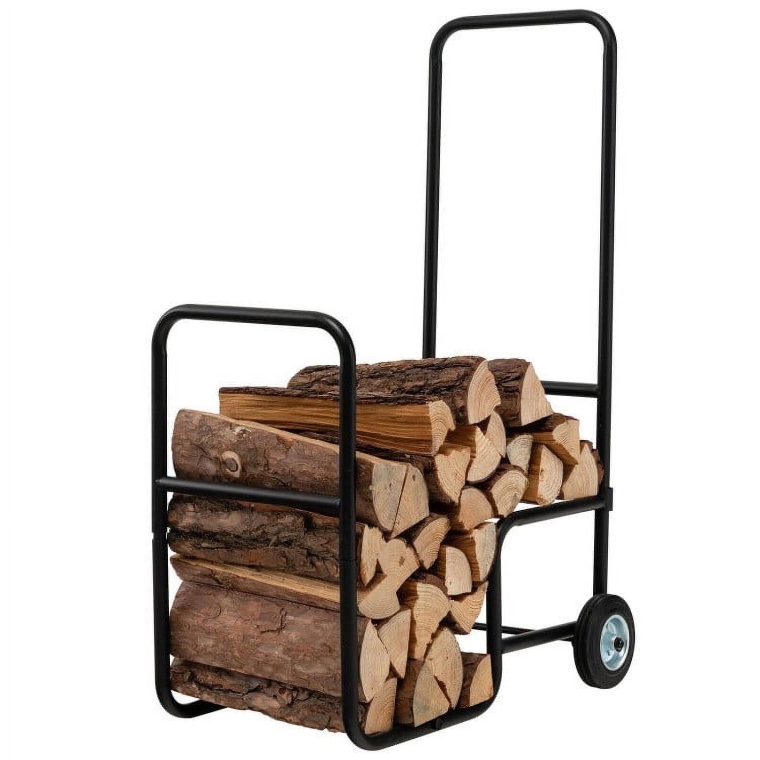 Black Steel Large Firewood Log Cart Carrier with Wheels