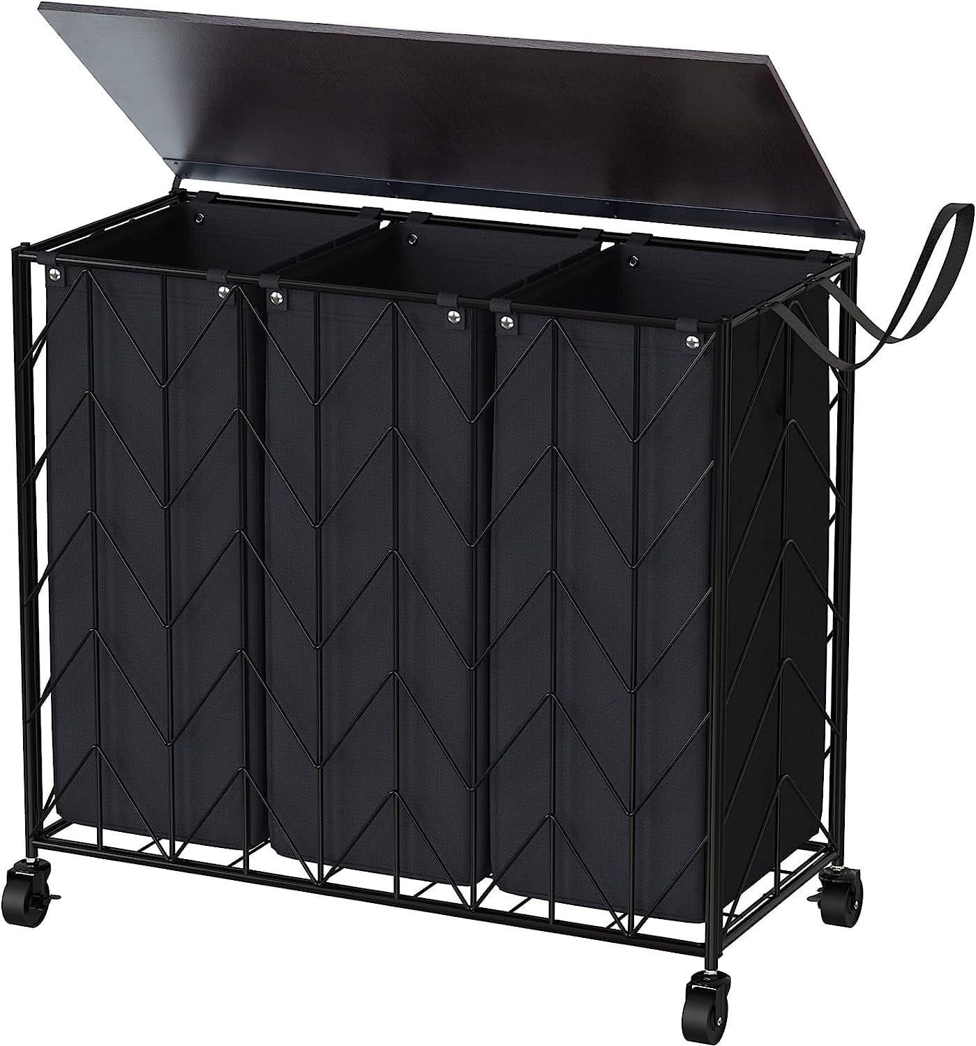 Black Iron 142L Rolling Laundry Hamper with Removable Bags