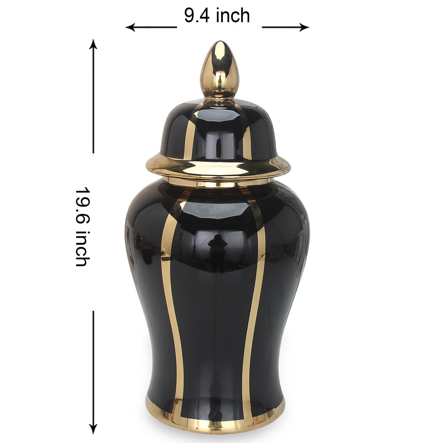 Regal Black and Gold 19.6" Ceramic Ginger Jar with Removable Lid