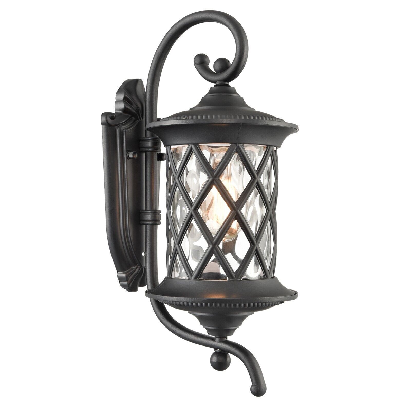 Matte Black Rippled Glass Outdoor Wall Lantern