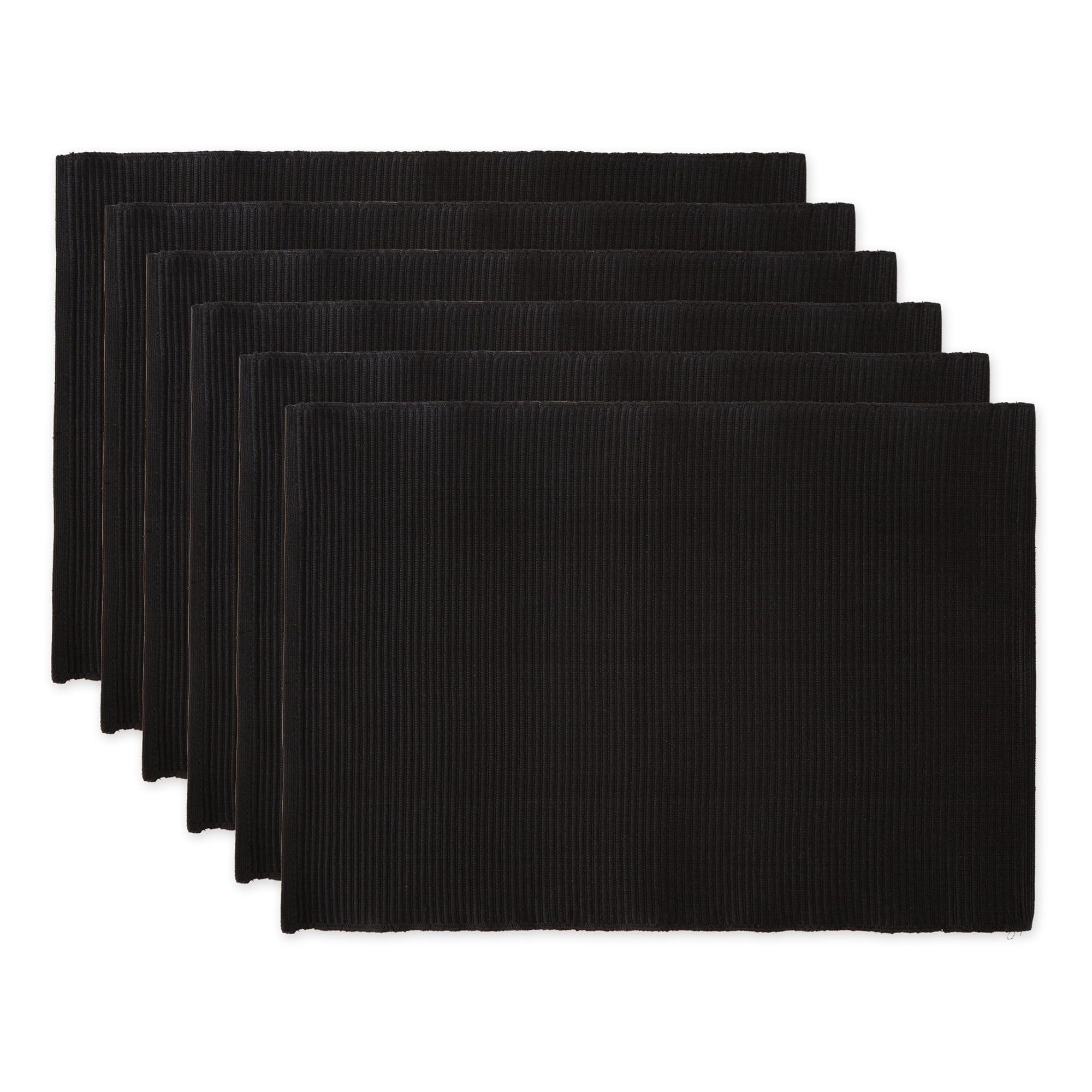 Black Ribbed Cotton Rectangular Placemats, Set of 6