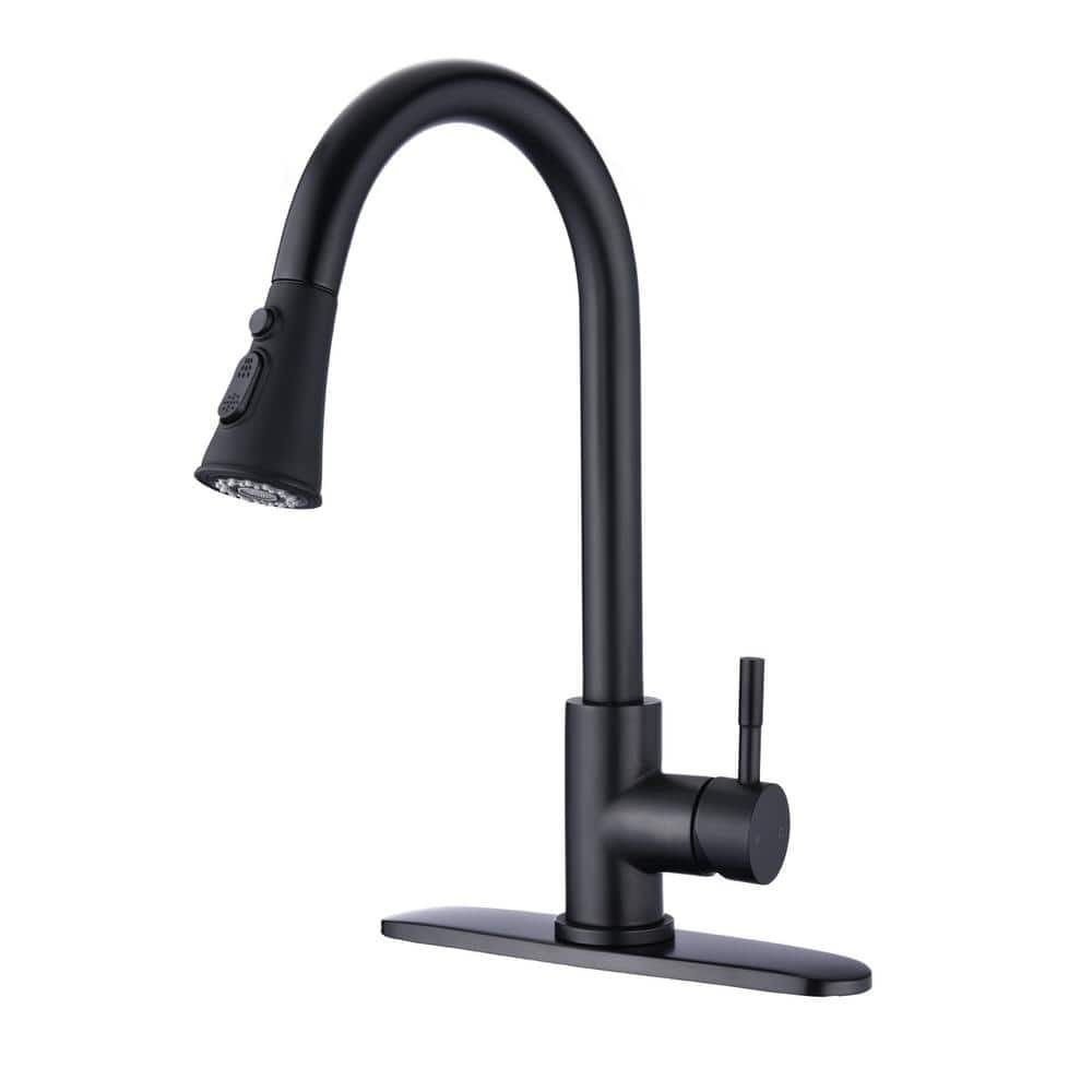 Matte Black Stainless Steel Single-Handle Pull-Down Kitchen Faucet