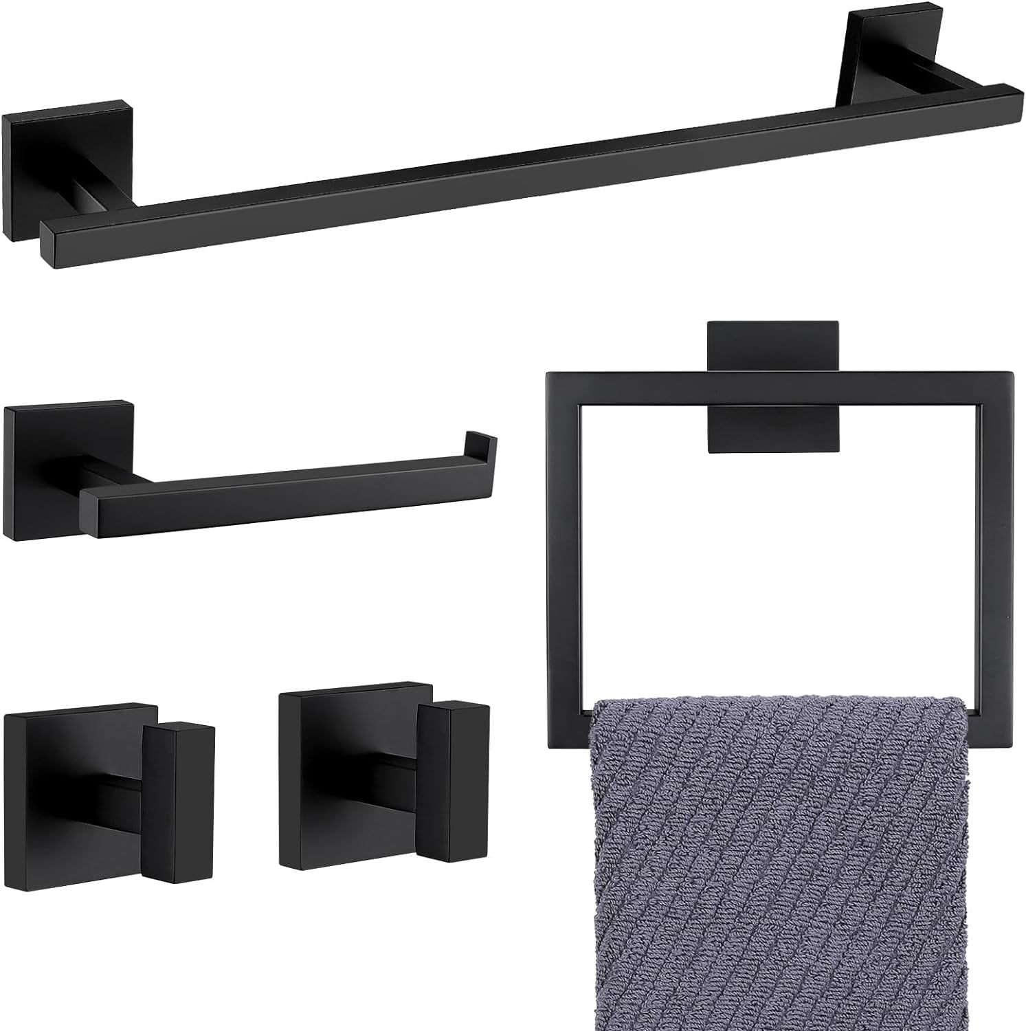 Matte Black Stainless Steel 5-Piece Bathroom Hardware Set